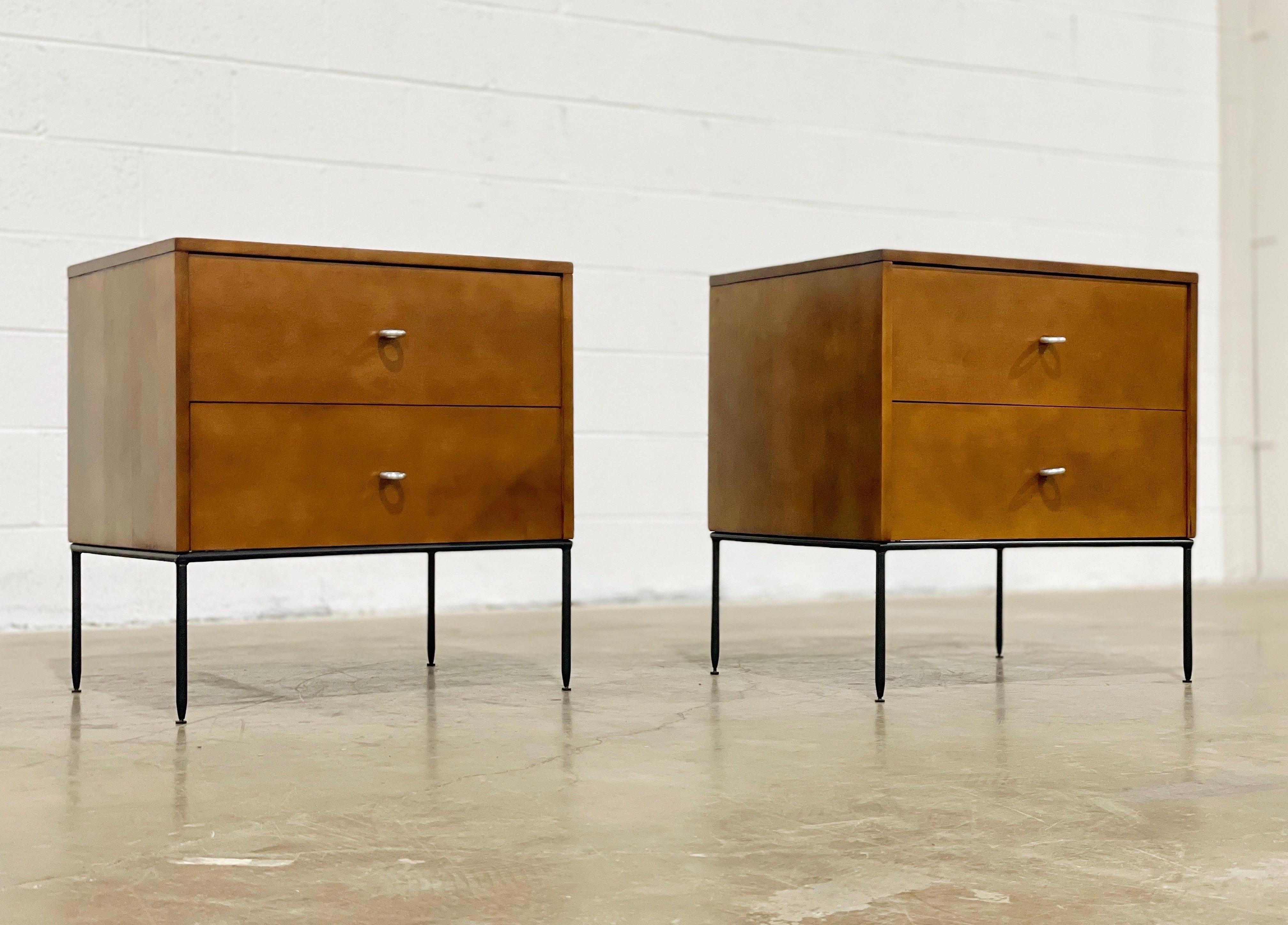 Midcentury Paul McCobb Nightstands #1503, Two Drawer on Iron Bases O-Ring Pulls 8