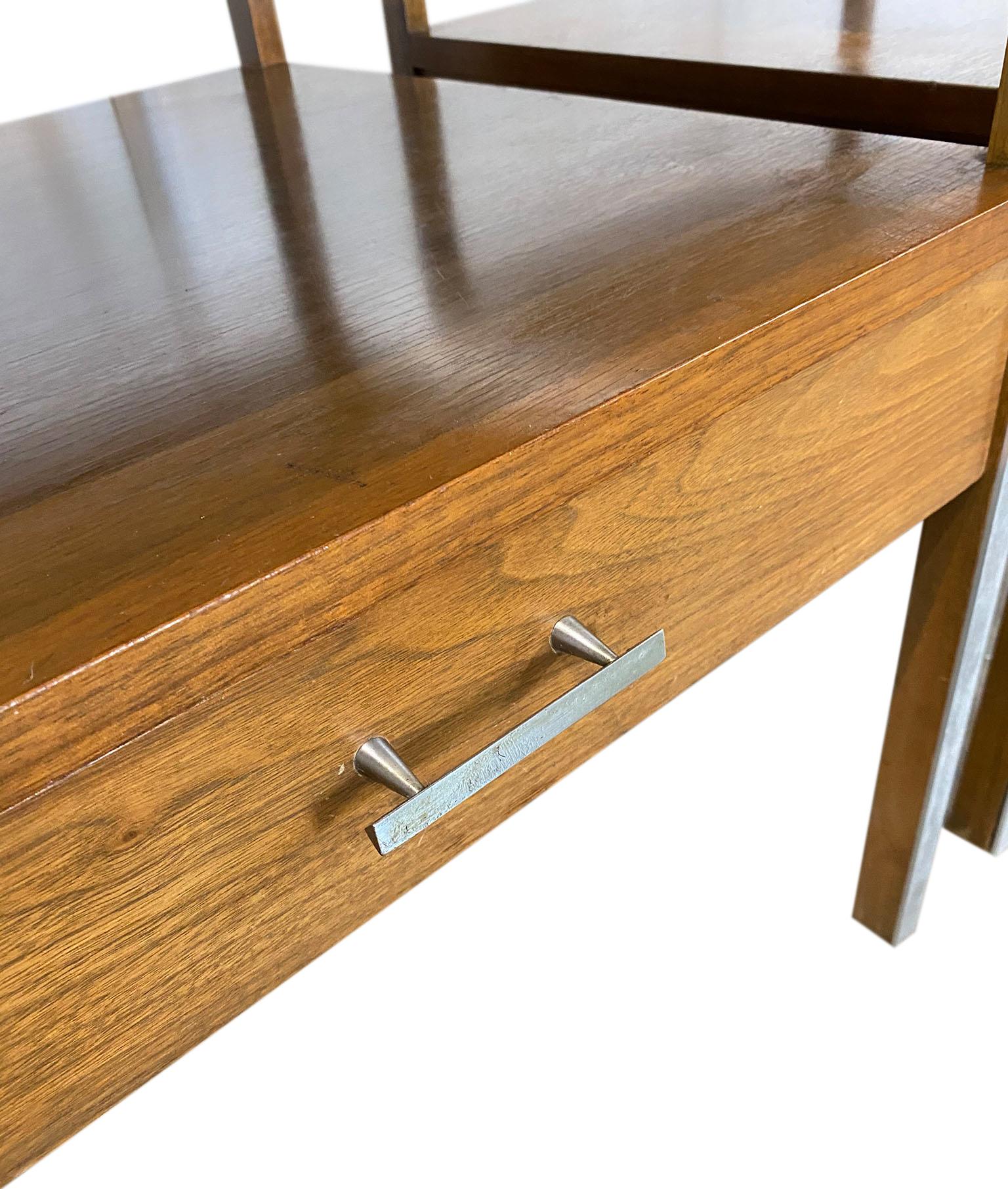 Midcentury Paul McCobb Pair of Calvin Single Drawer Nightstands Walnut Aluminum In Good Condition In BROOKLYN, NY