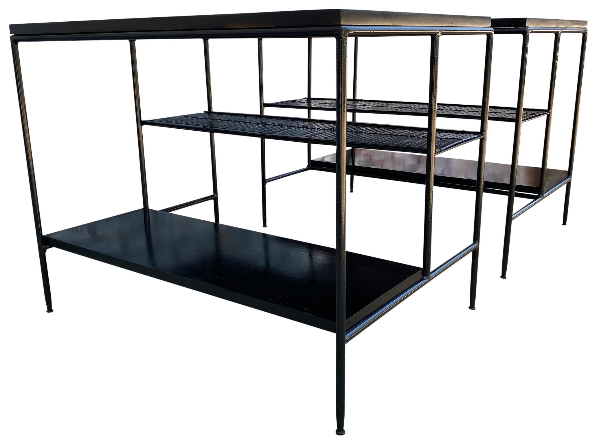 Mid-Century Modern Midcentury Paul McCobb Pair of Planner Group End Side Tables Iron All Black For Sale