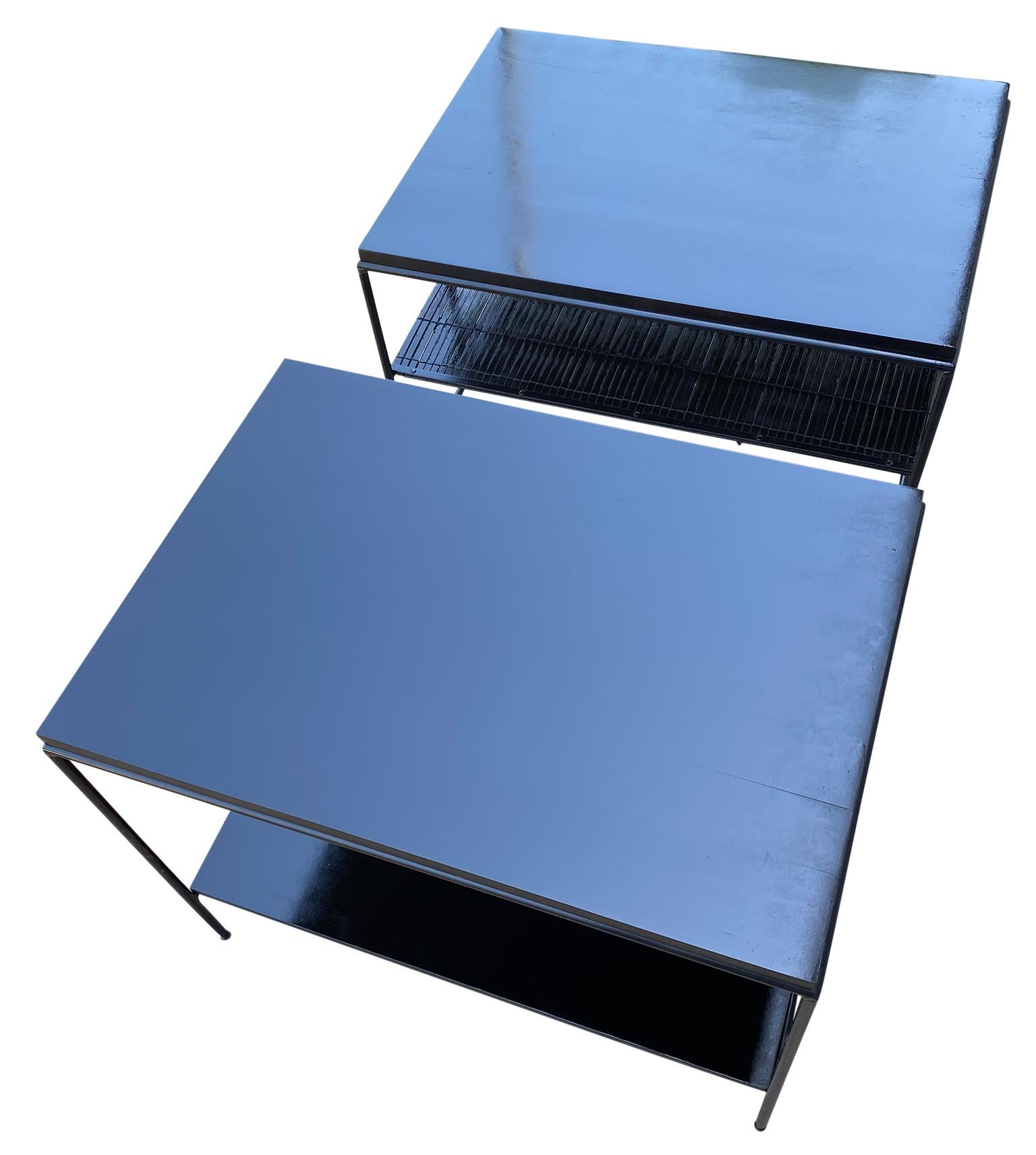 American Midcentury Paul McCobb Pair of Planner Group End Side Tables Iron All Black