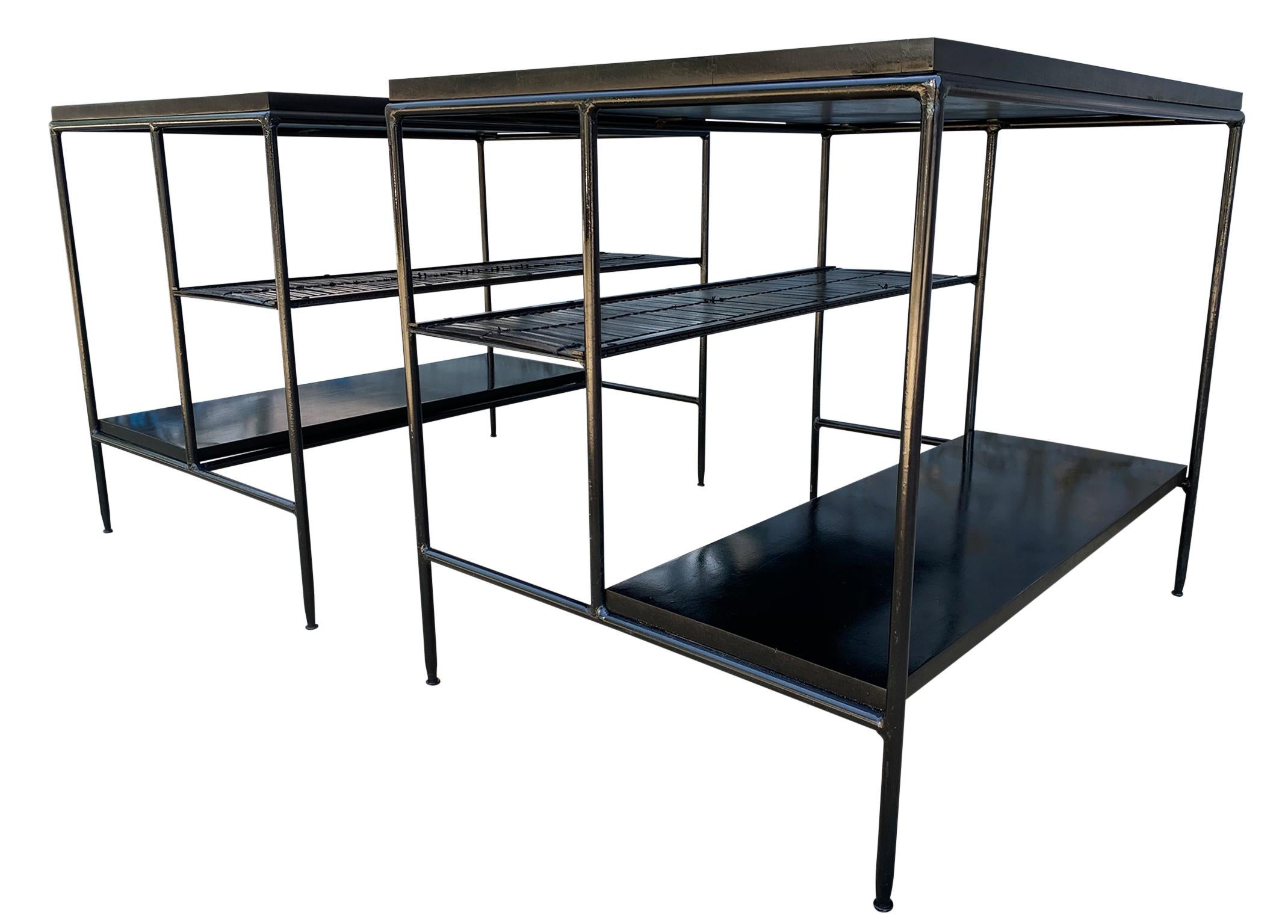 Midcentury Paul McCobb Pair of Planner Group End Side Tables Iron All Black In Good Condition For Sale In BROOKLYN, NY