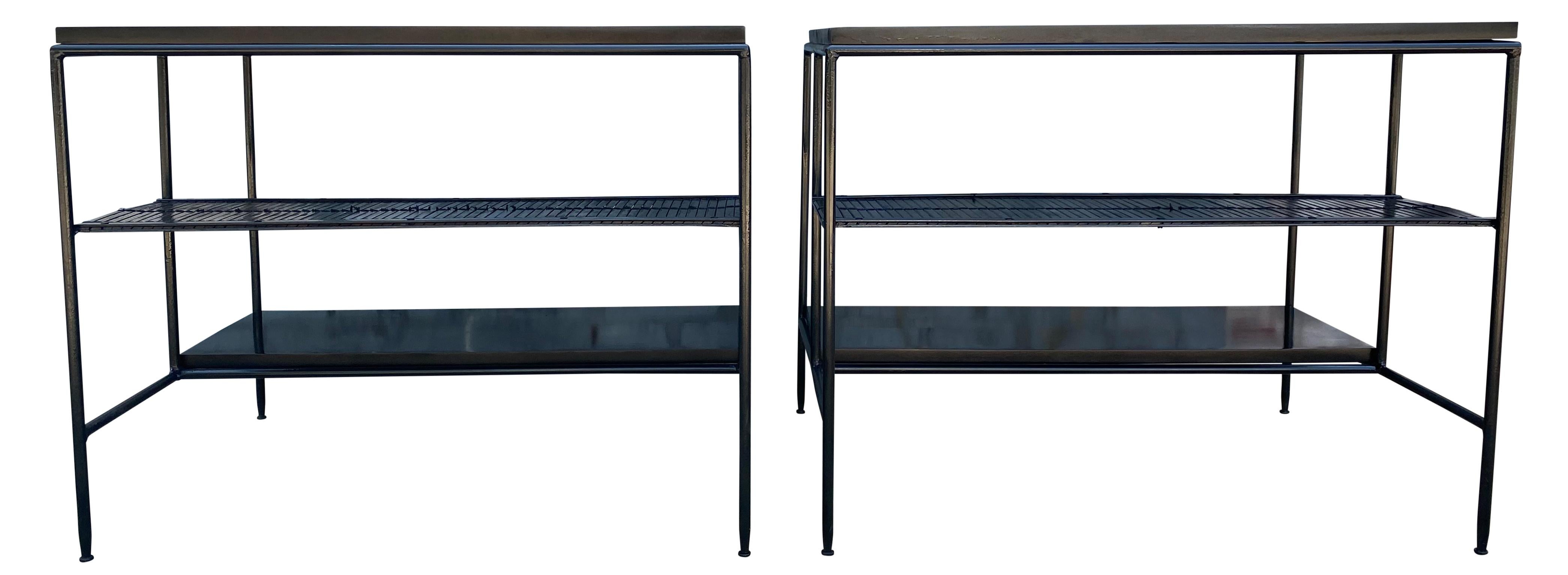 Midcentury Paul McCobb Pair Planner Group End Side Tables #1578 Iron All Black 1
