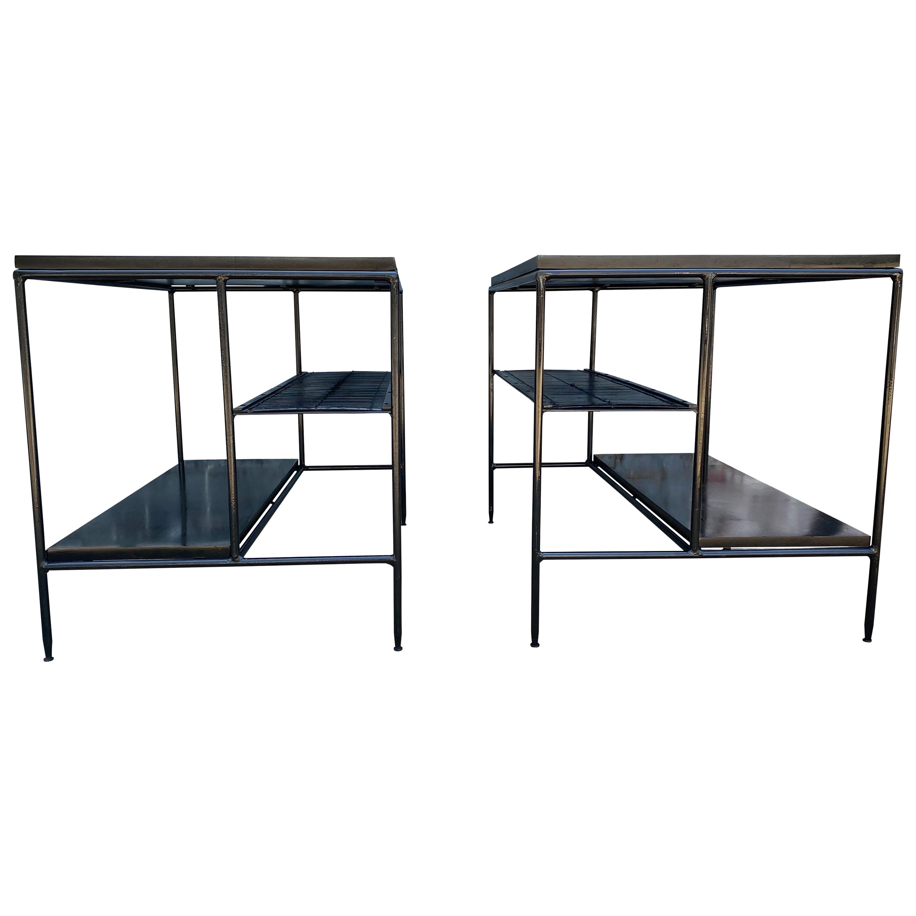 Midcentury Paul McCobb Pair Planner Group End Side Tables #1578 Iron All Black
