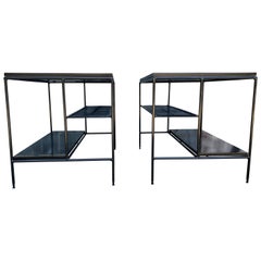 Midcentury Paul McCobb Pair Planner Group End Side Tables #1578 Iron All Black