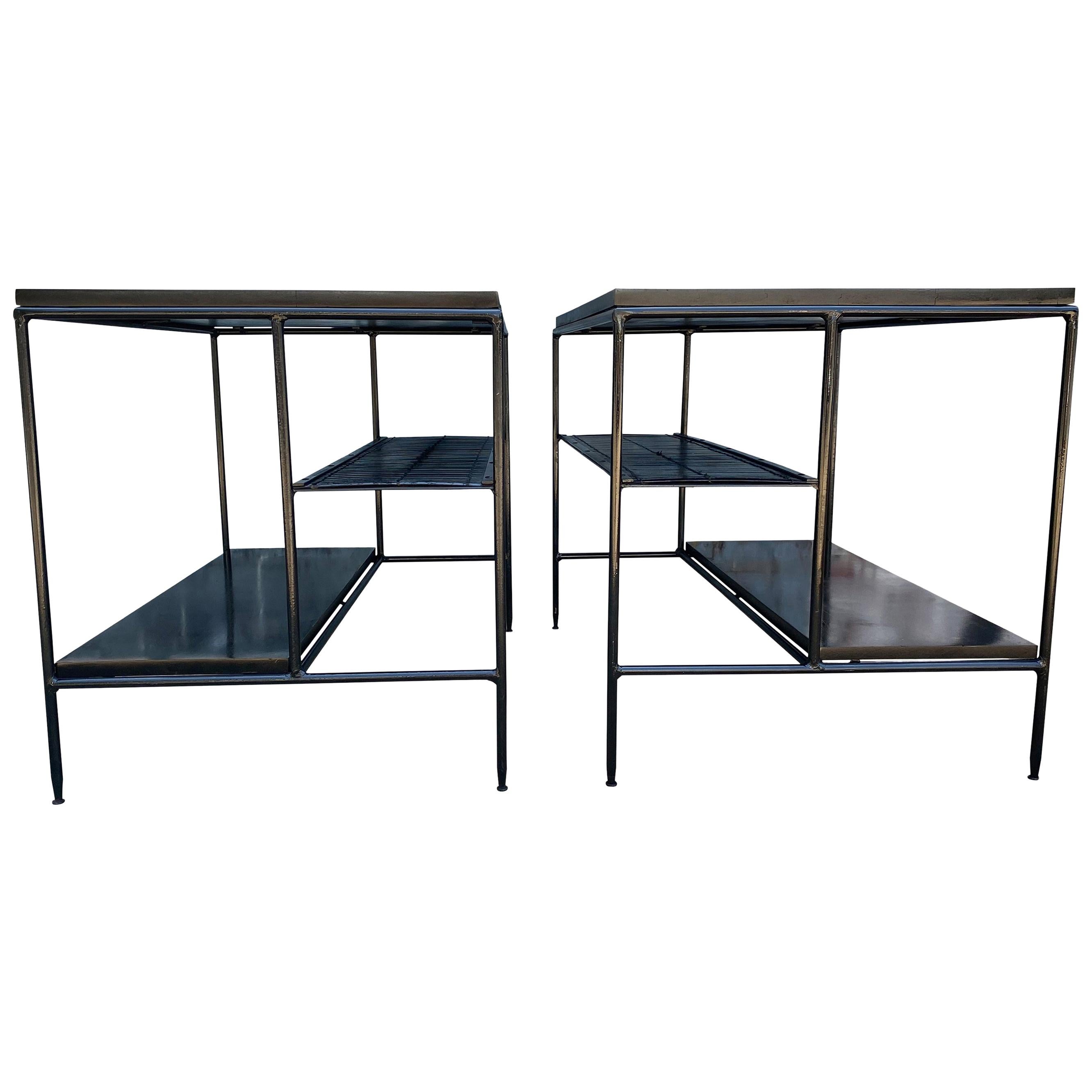 Midcentury Paul McCobb Pair of Planner Group End Side Tables Iron All Black