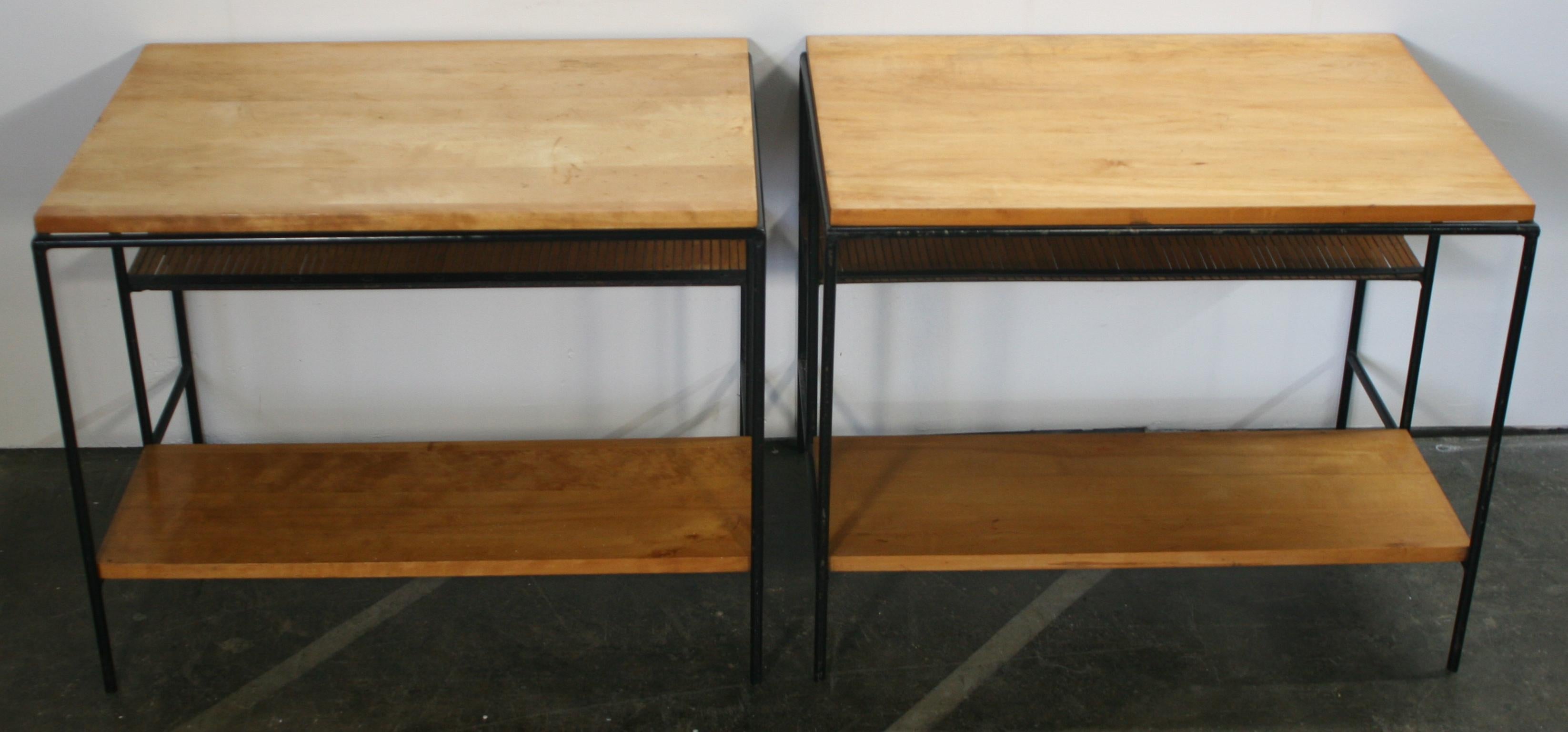 20th Century Midcentury Paul McCobb Pair of Planner Group End Side Tables #1578 Maple Iron