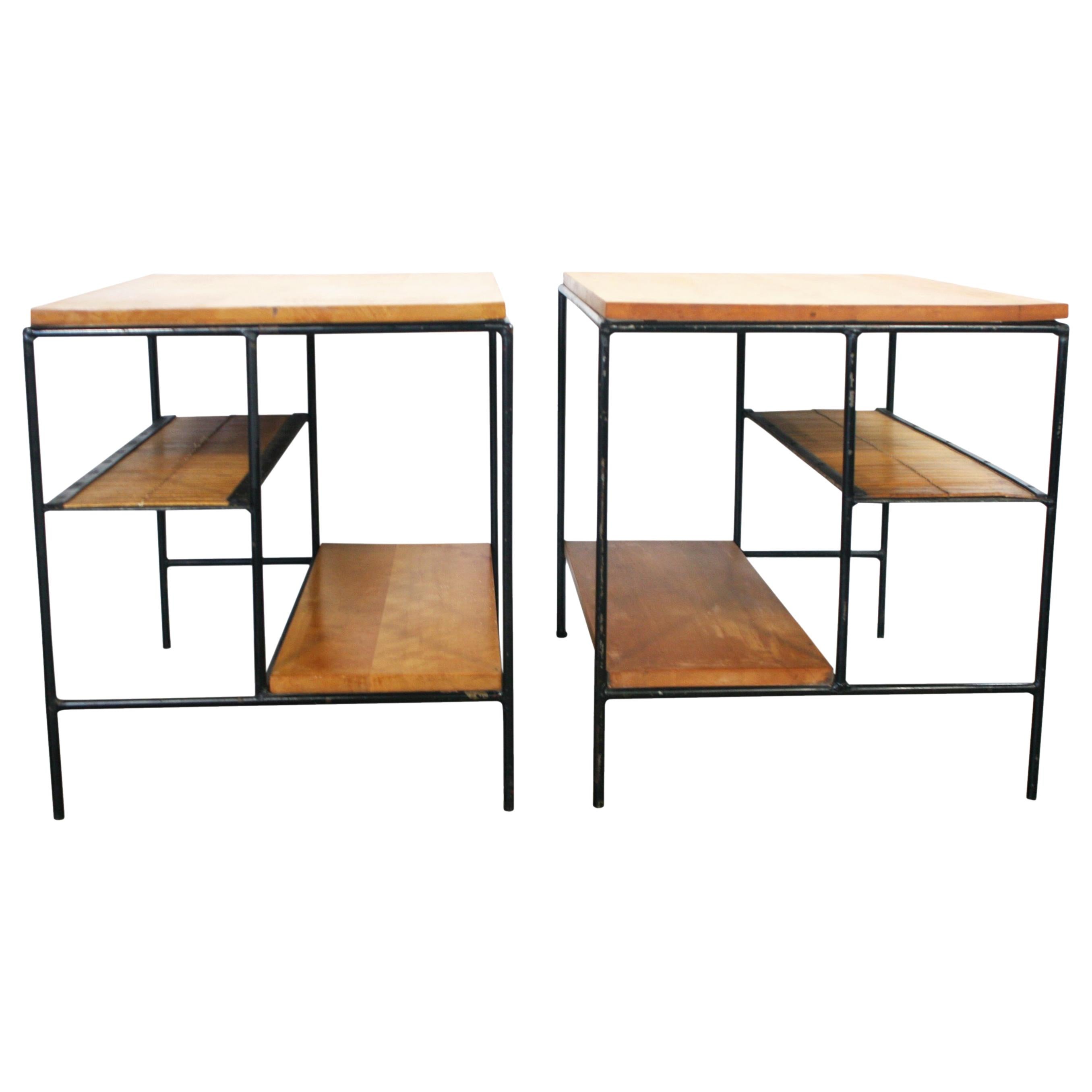 Midcentury Paul McCobb Pair of Planner Group End Side Tables #1578 Maple Iron