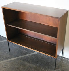 Midcentury Paul McCobb Single Bookcase #1515 Walnut Finish Glass Doors Iron Base
