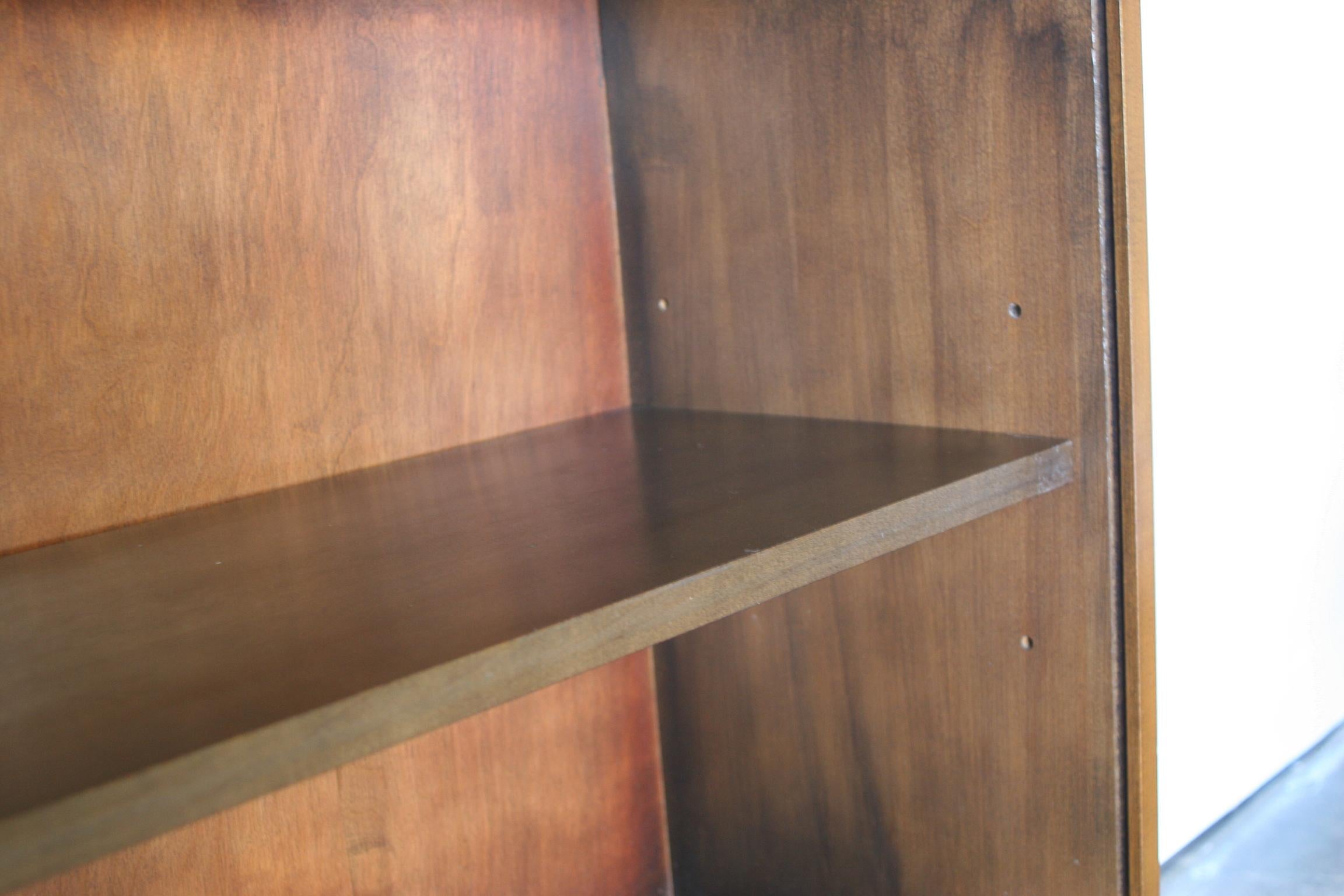 American Midcentury Paul McCobb Single Bookcase #1515 Walnut Finish Glass Doors Iron Base