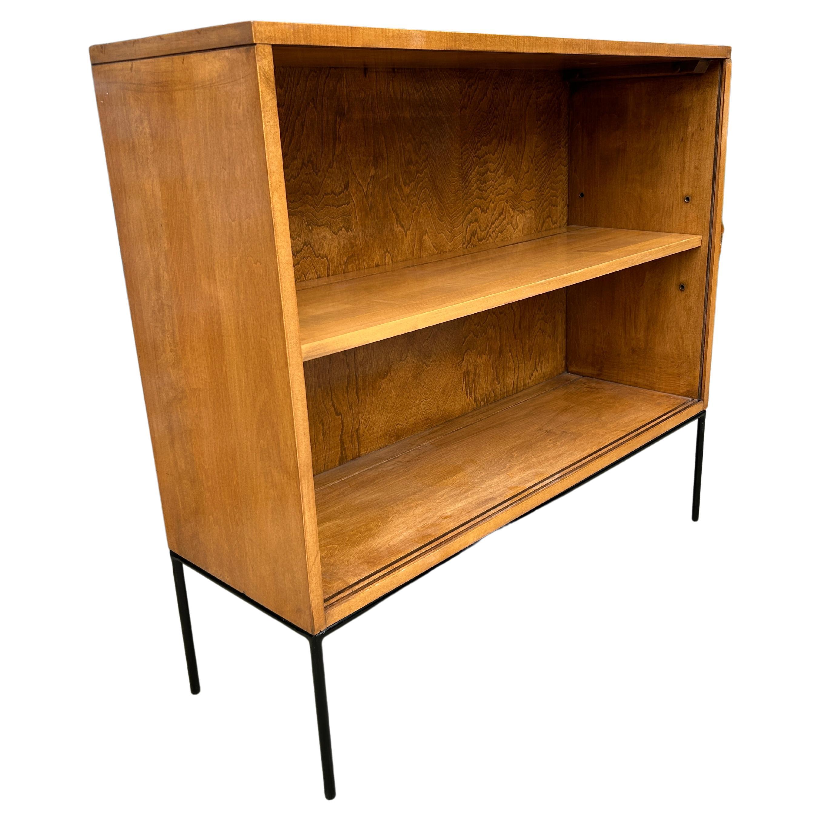 Woodwork Midcentury Paul McCobb Single Bookcase #1516 Iron Base Adjustable Shelf For Sale