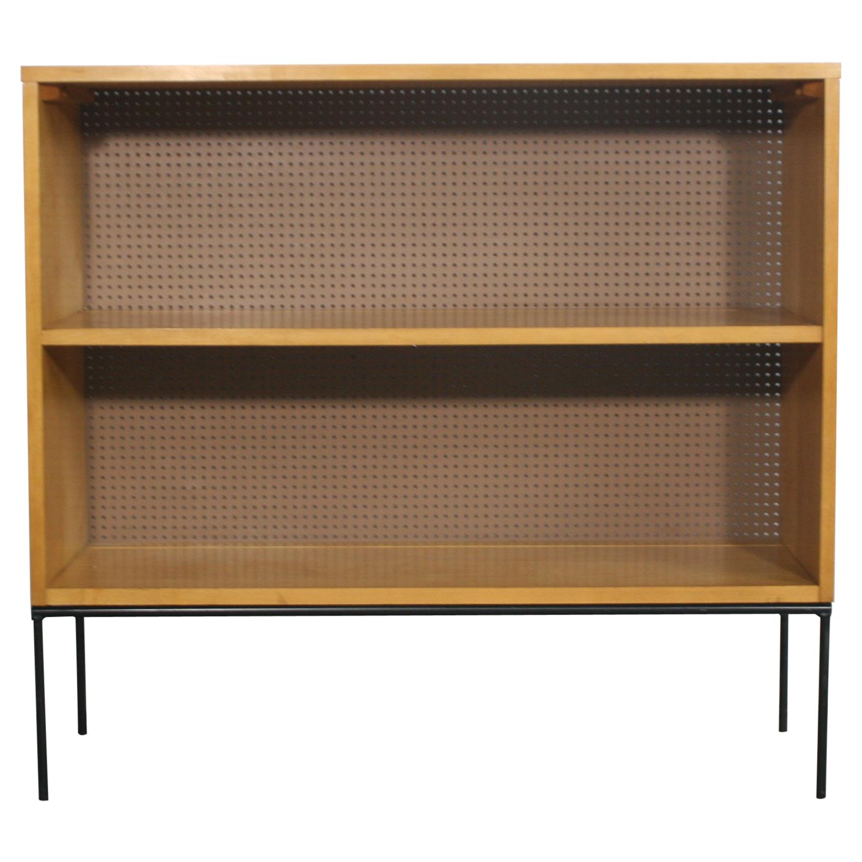 Midcentury Paul McCobb Single Bookcase #1516 Maple Perforated Back Iron Base