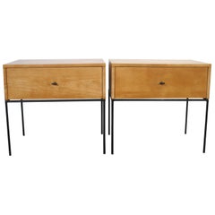 Midcentury Paul McCobb Single Drawer #1500 Nightstands Blonde Maple T Pulls