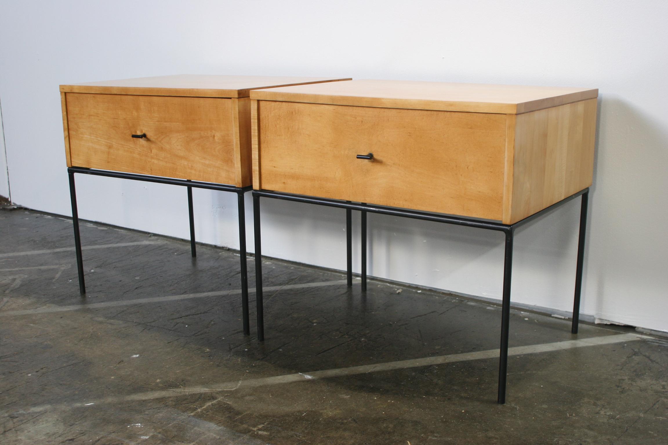 Mid-Century Modern Midcentury Paul McCobb Single Drawer #1500 Nightstands Blonde T Pulls