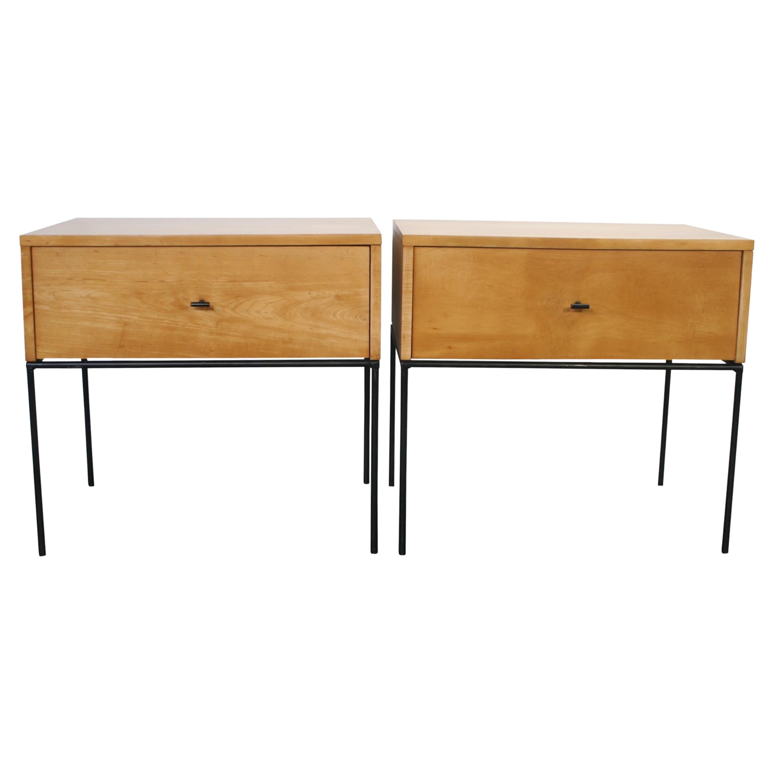 Midcentury Paul McCobb Single Drawer #1500 Nightstands Blonde T Pulls