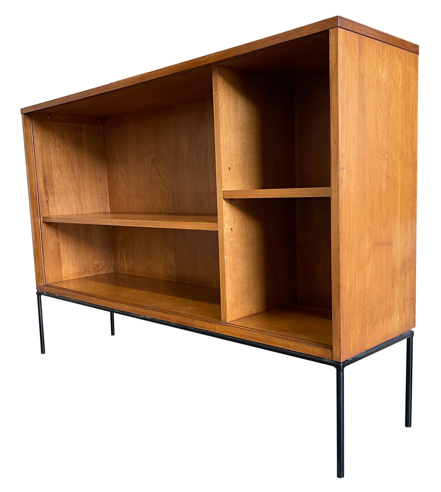 Mid-Century Modern Midcentury Paul McCobb Single Wide Bookshelf Maple Iron Base Walnut