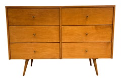 Midcentury Paul McCobb Six-Drawer Dresser Credenza #1509 Blonde Maple Brass