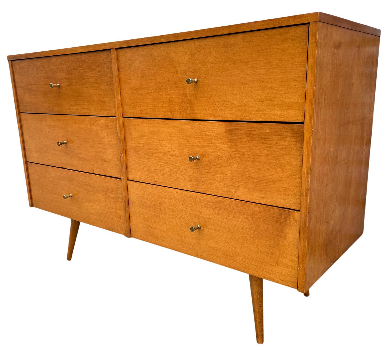 Americano Credenza a sei cassetti Paul McCobb del Medioevo #1509 Acero Biondo Ottone in vendita
