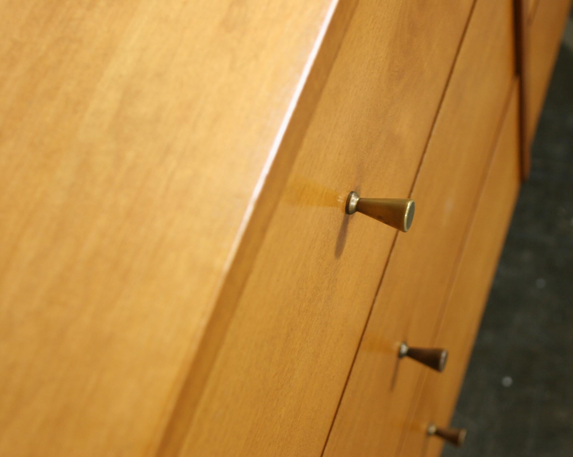 American Midcentury Paul McCobb Six-Drawer Dresser Credenza #1509 Blonde Maple Brass