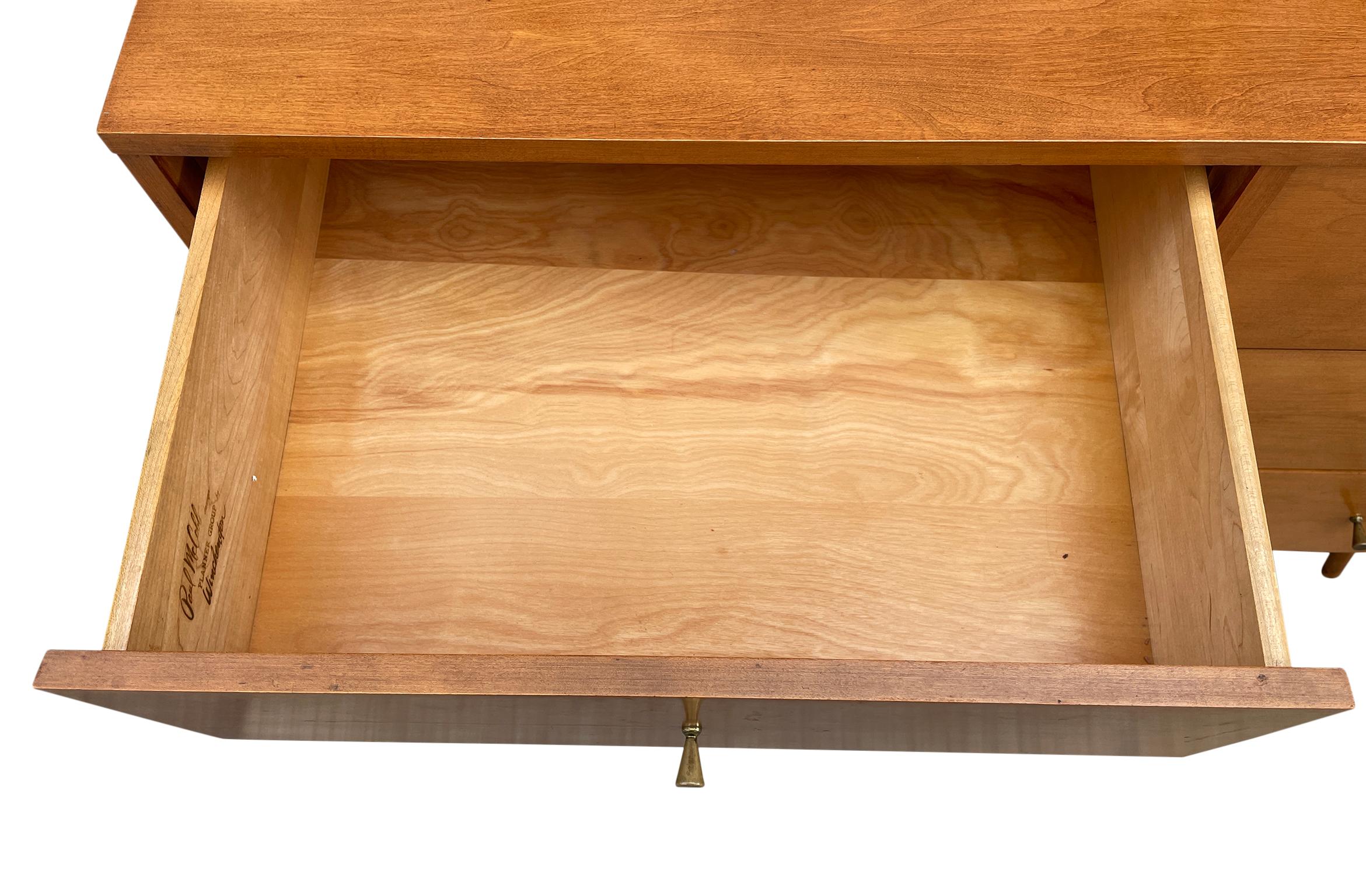 Woodwork Midcentury Paul McCobb Six-Drawer Dresser Credenza #1509 Blonde Maple Brass For Sale