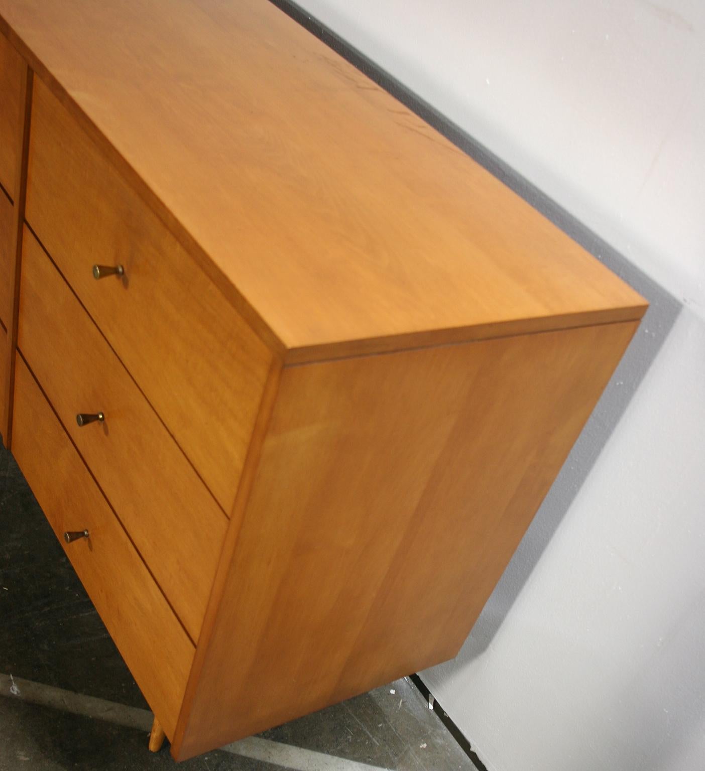 Steel Midcentury Paul McCobb Six-Drawer Dresser Credenza #1509 Blonde Maple Brass