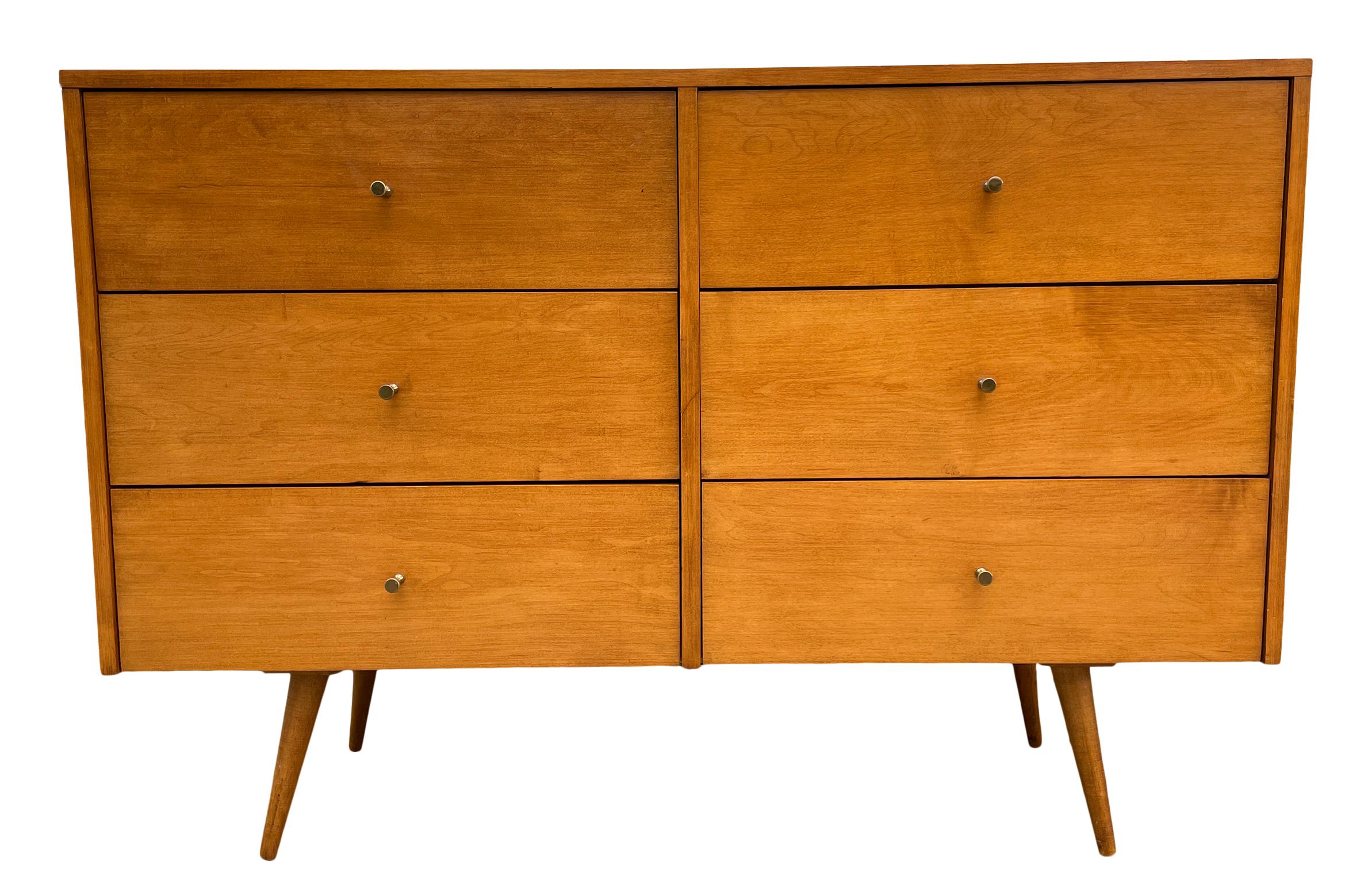 20th Century Midcentury Paul McCobb Six-Drawer Dresser Credenza #1509 Blonde Maple Brass For Sale