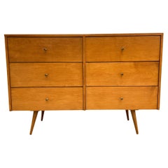 Midcentury Paul McCobb Six-Drawer Dresser Credenza #1509 Blonde Maple Brass