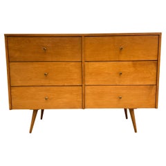 Midcentury Paul McCobb Six-Drawer Dresser Credenza #1509 Blonde Maple Brass