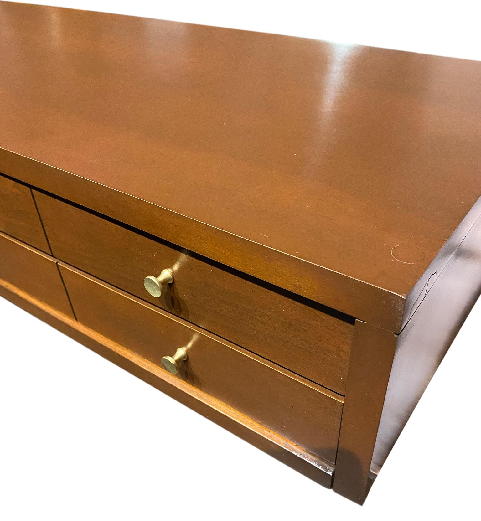 Mid-Century Modern Midcentury Paul McCobb Small Jewelry Chest 4 Drawers Maple Brass Brown Finish For Sale