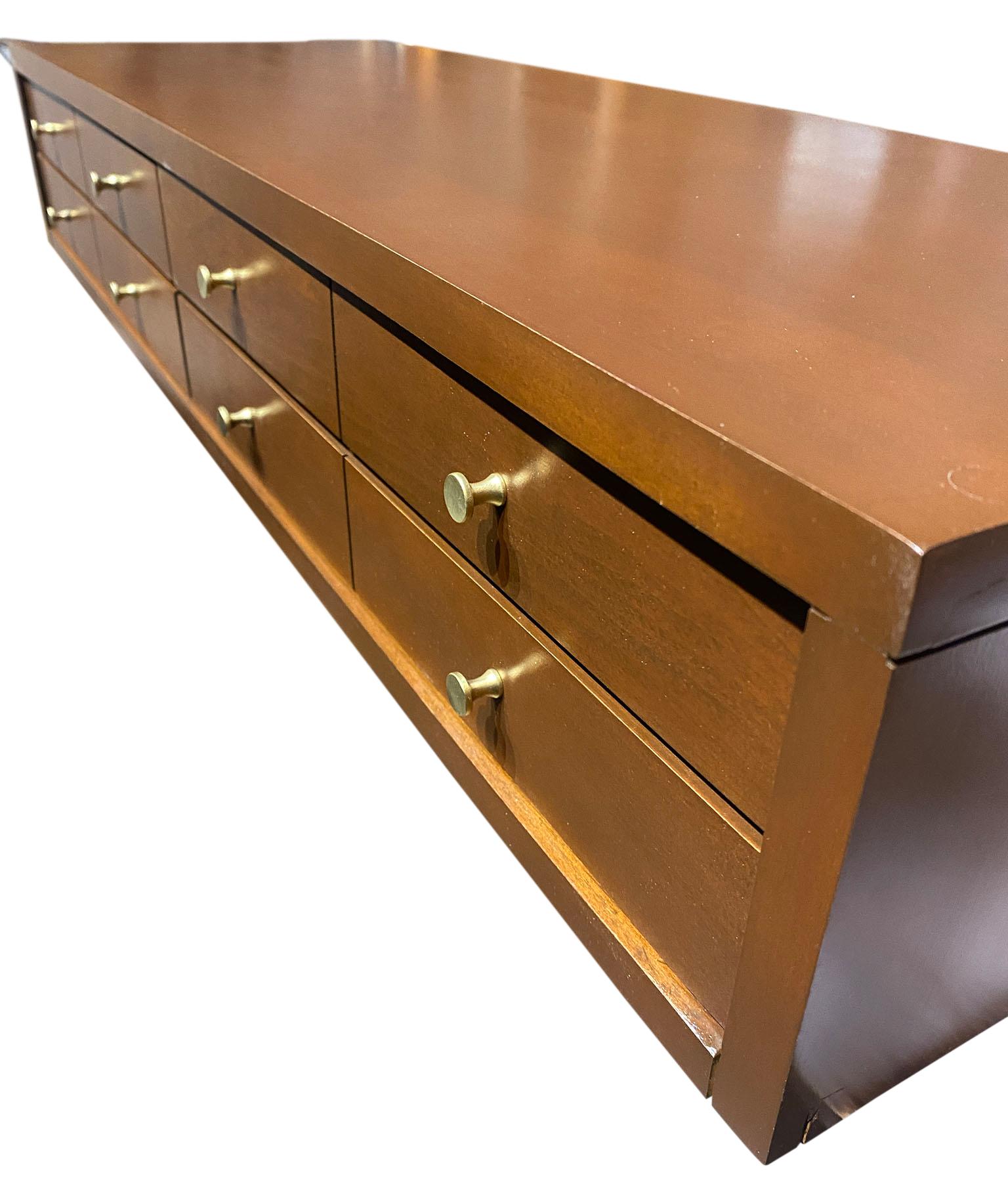 Midcentury Paul McCobb Small Jewelry Chest 4 Drawers Maple Brass Brown Finish 2
