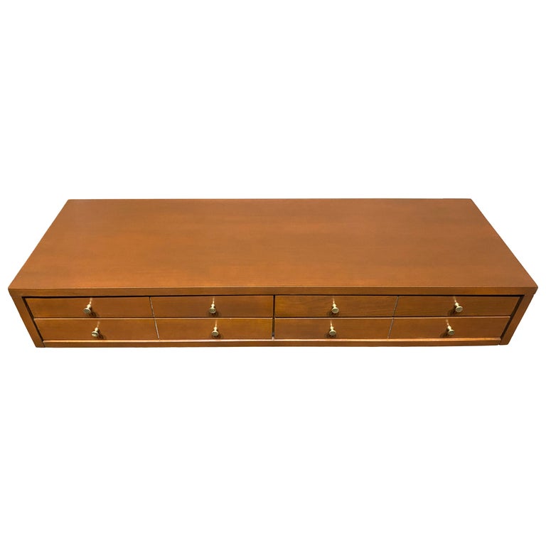 Midcentury Paul McCobb Small Jewelry Chest 4 Drawers Maple Brass Brown