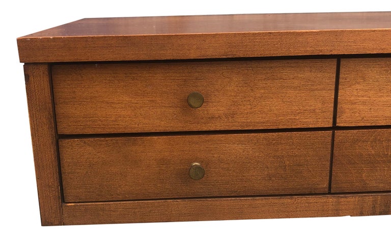 American Midcentury Paul McCobb Small Jewelry Chest 4 Drawers Maple Brass Tobacco Finish For Sale