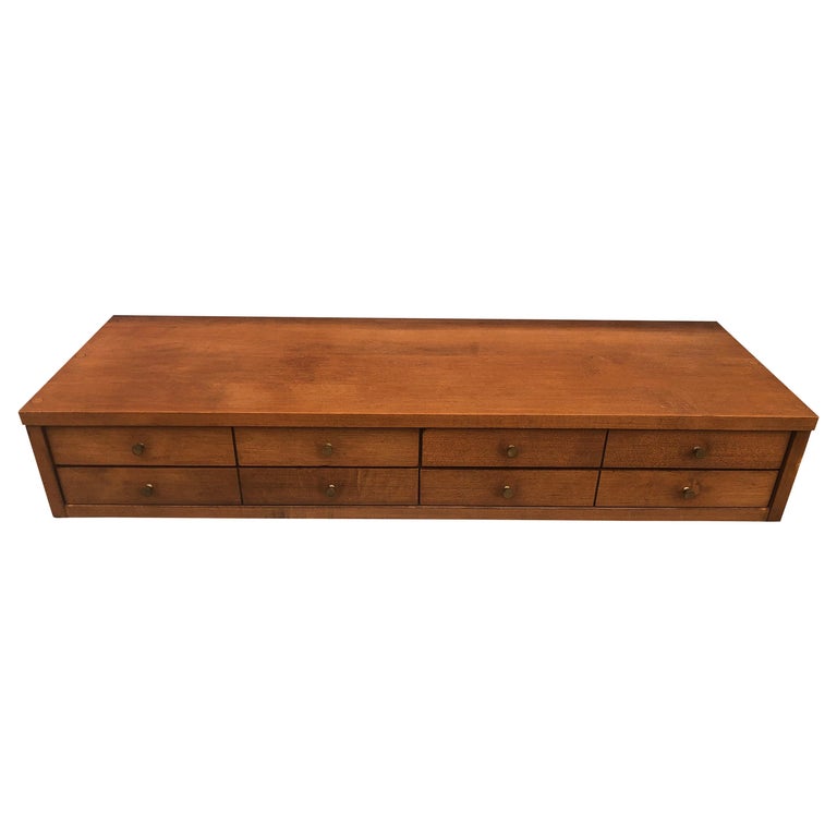 Midcentury Paul McCobb Small Jewelry Chest 4 Drawers Maple Brass Tobacco Finish For Sale