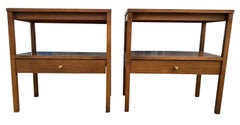 Midcentury Paul McCobb Small Single Drawer Nightstands Walnut Finish Brass Knobs