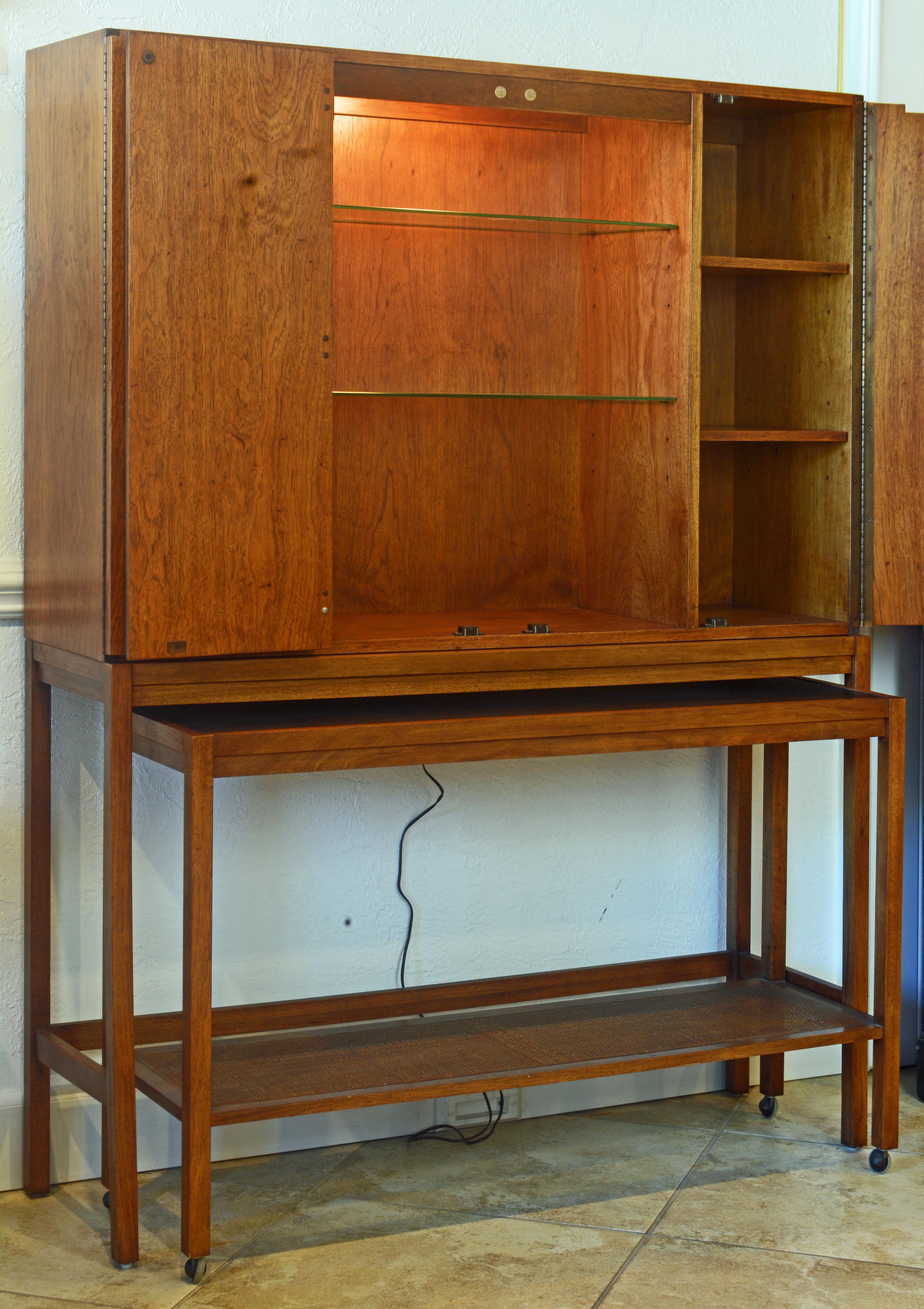 Mid-Century Modern Midcentury Paul McCobb Style Tall Bar Bifold Door Cabinet with Console Cart