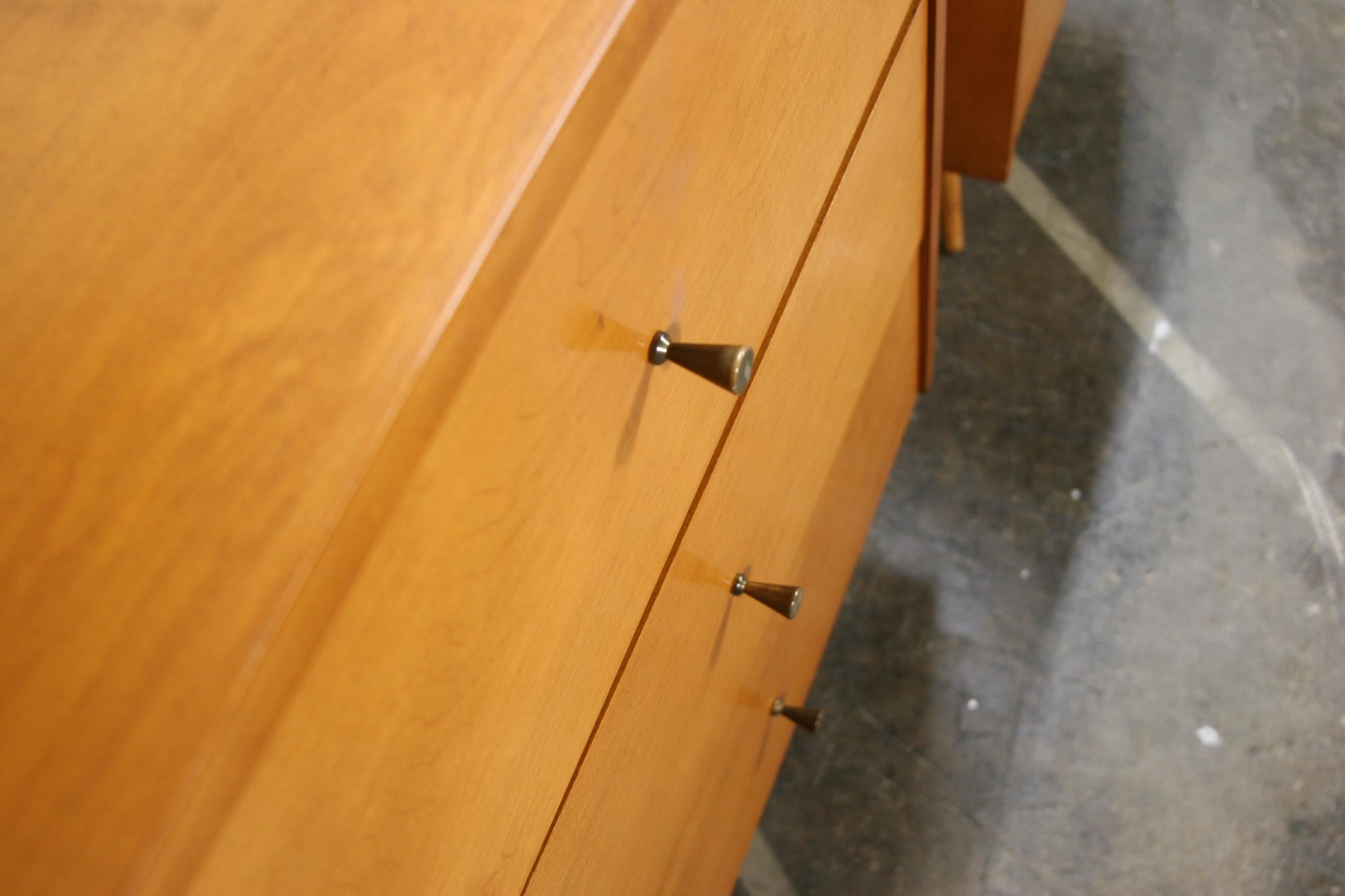 Midcentury Paul McCobb Triple Drawer #1506 Nightstands Blonde Maple Brass Pulls 1