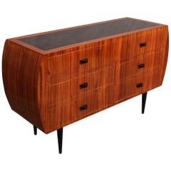 Midcentury Pear Wood and Black Glass Italian Commodes, 1950