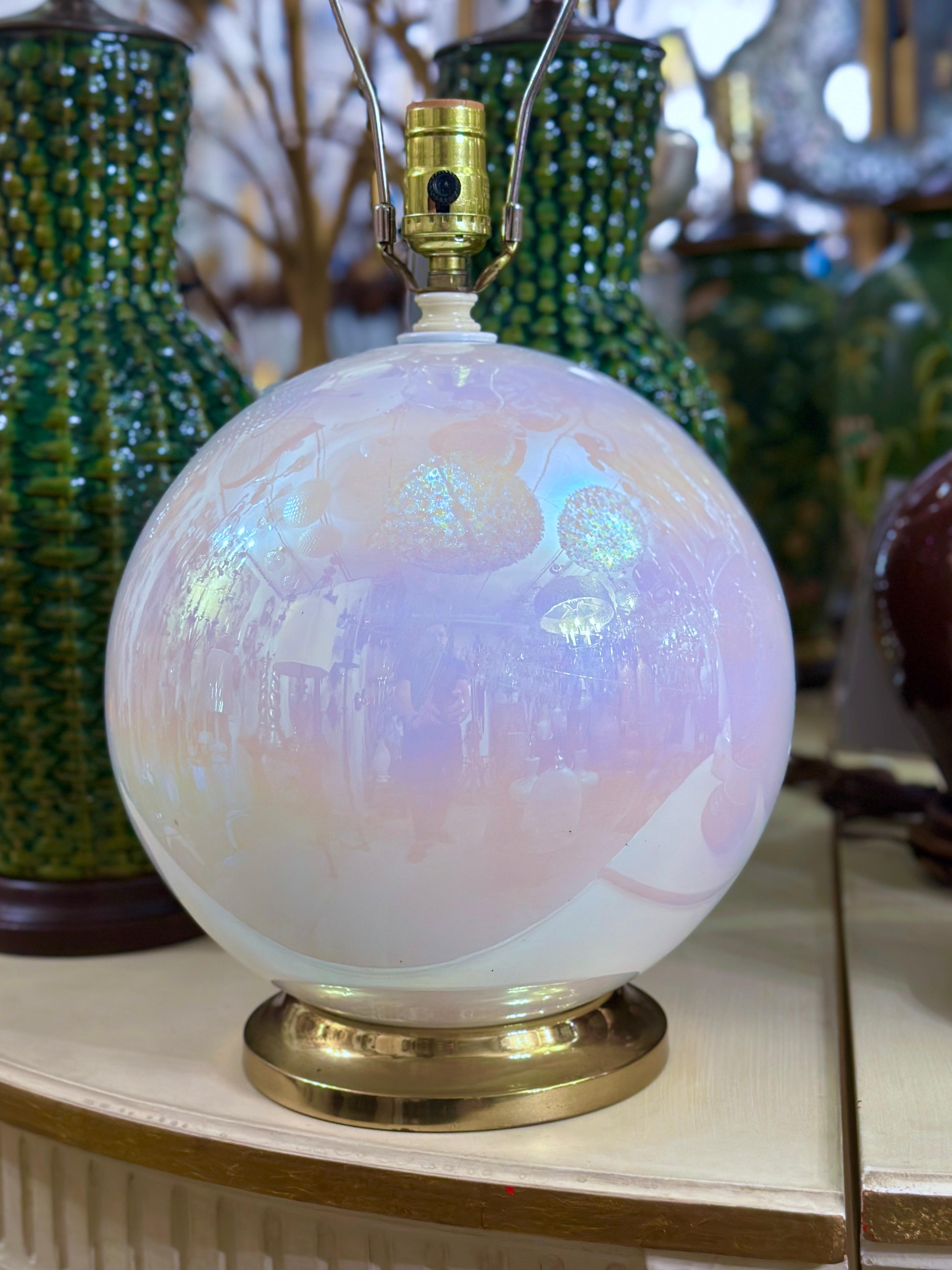 French Midcentury Pearlescent Glass Lamp For Sale