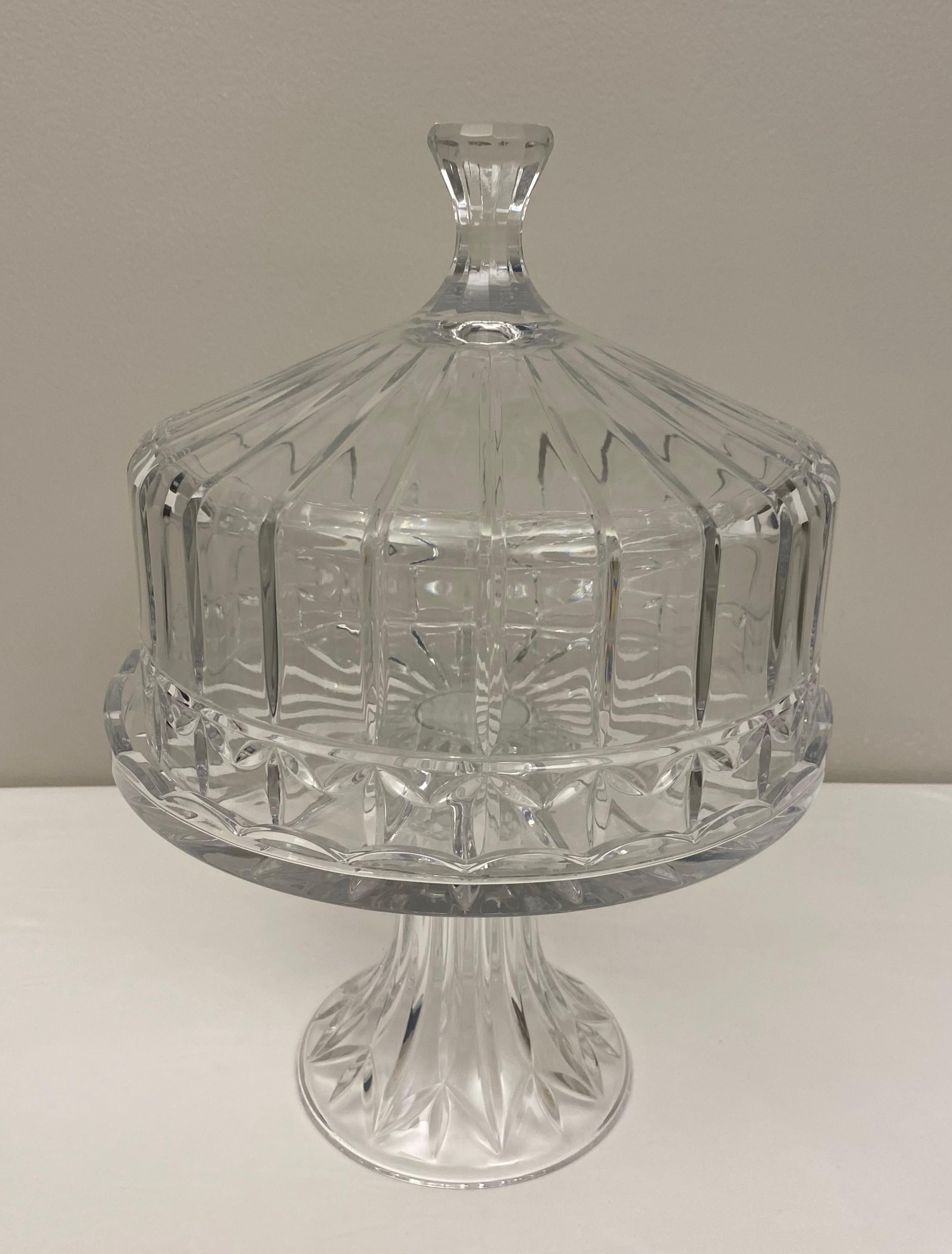 American Cut Crystal Cake Patisserie Stand with Cover For Sale
