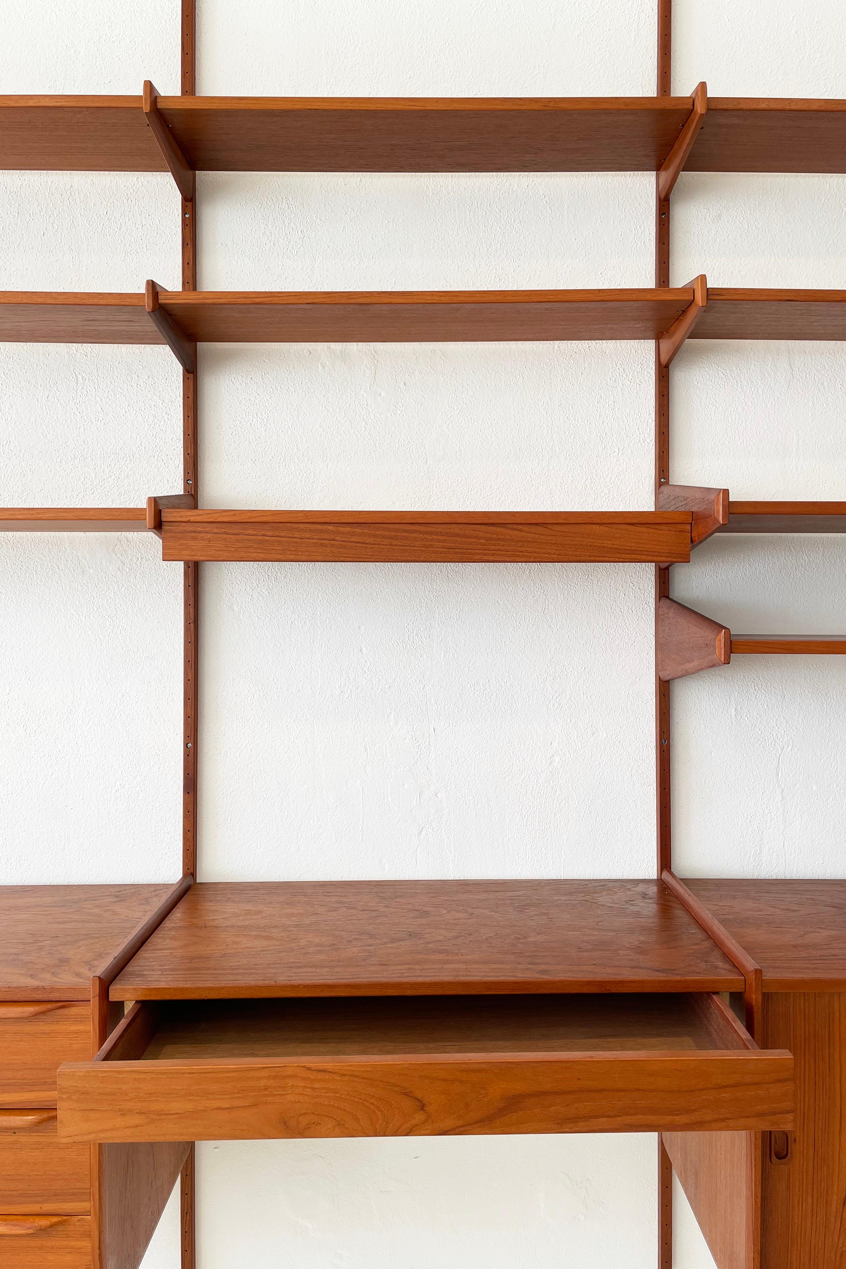 Midcentury Pega Teak Wall Unit Designed by Juul Christensen In Good Condition For Sale In Denver, CO