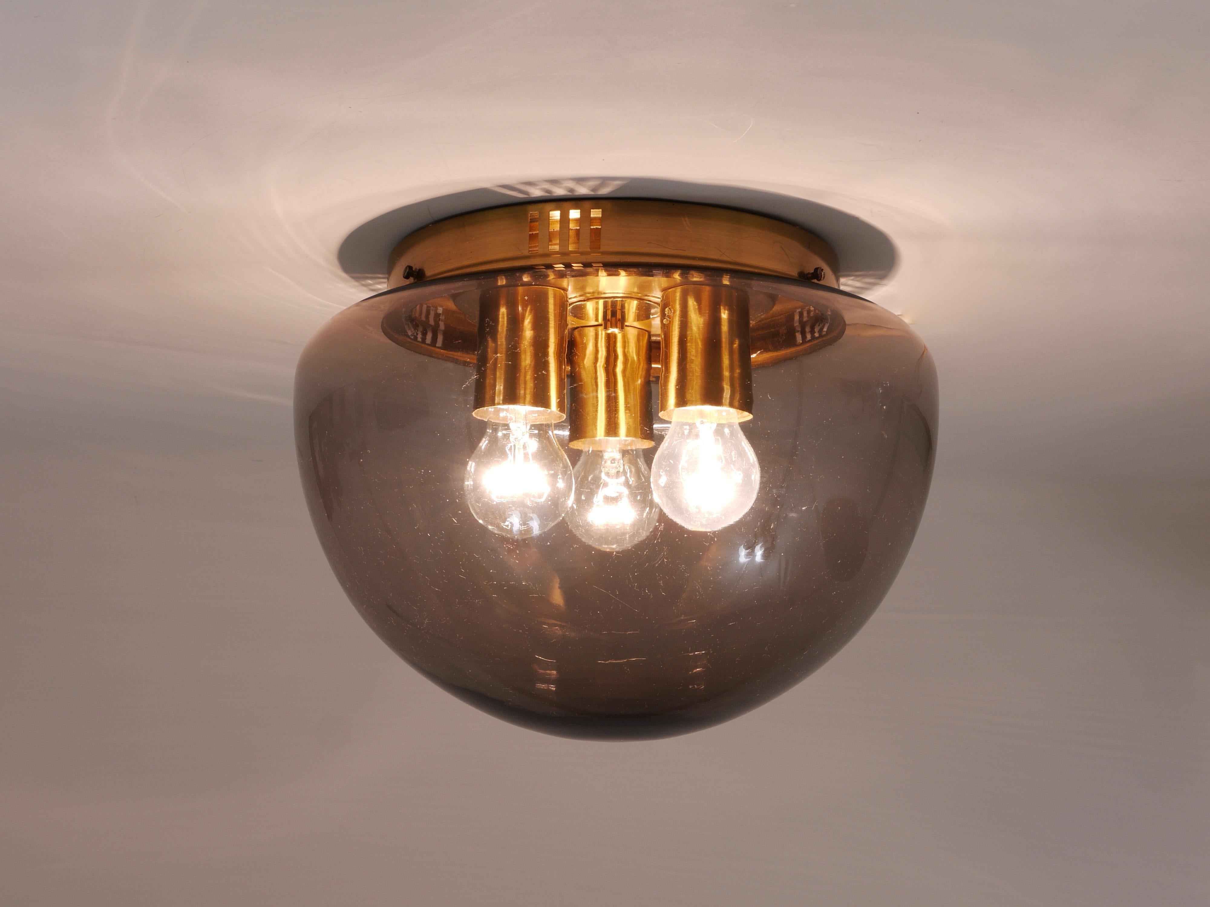 Midcentury Peill & Putzler Glass Globe Flushmount Ceiling Lamp, Germany, 1970s For Sale 5