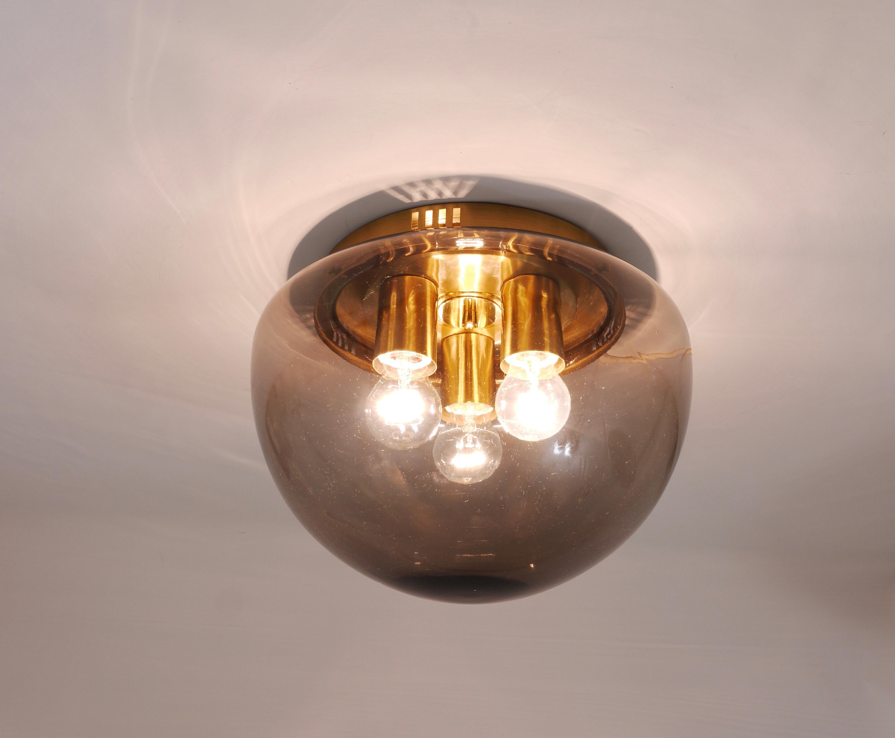 Midcentury Peill & Putzler Glass Globe Flushmount Ceiling Lamp, Germany, 1970s For Sale 6