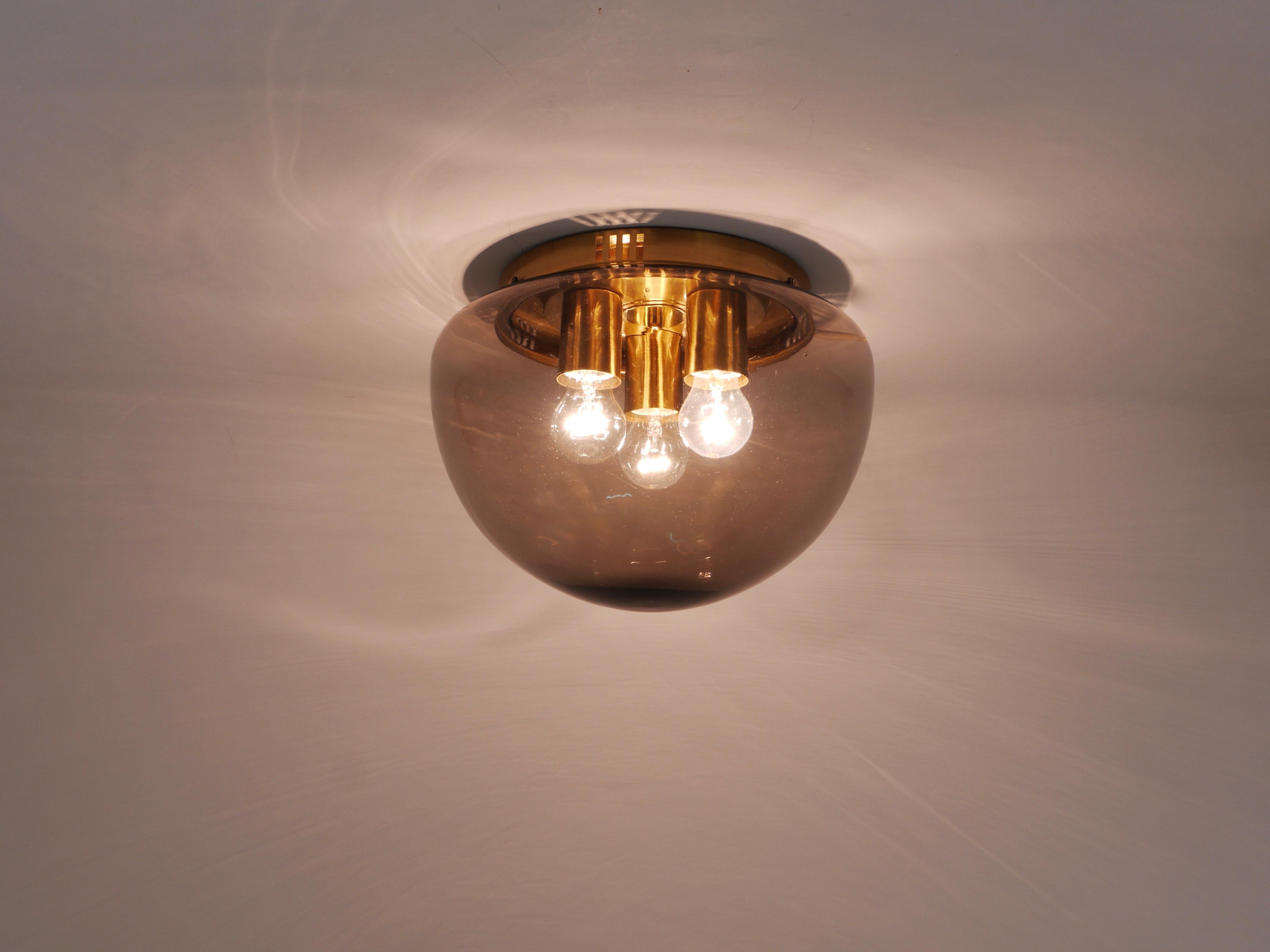 Midcentury Peill & Putzler Glass Globe Flushmount Ceiling Lamp, Germany, 1970s For Sale 7