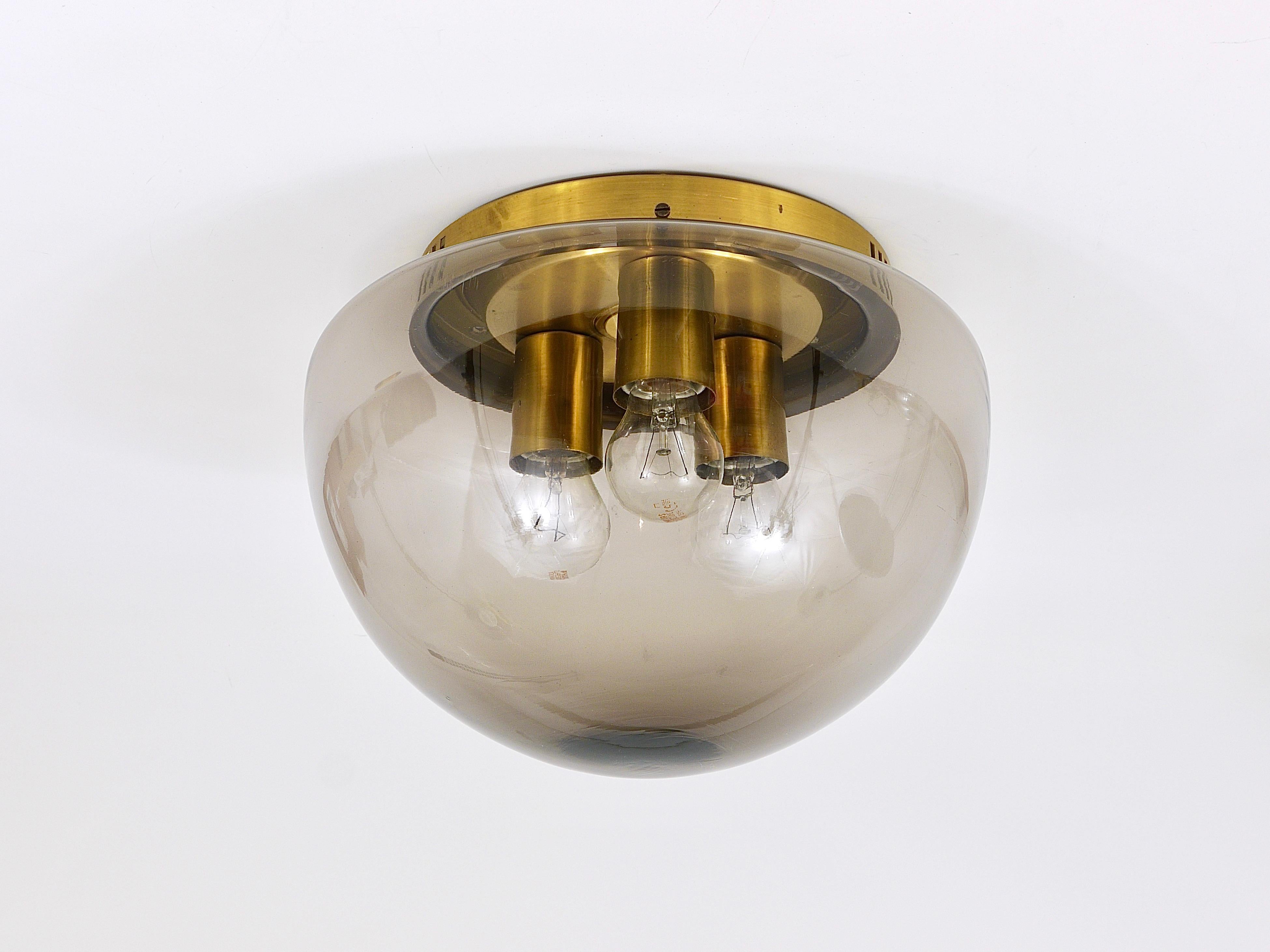 Mid-Century Modern Midcentury Peill & Putzler Glass Globe Flushmount Ceiling Lamp, Germany, 1970s For Sale