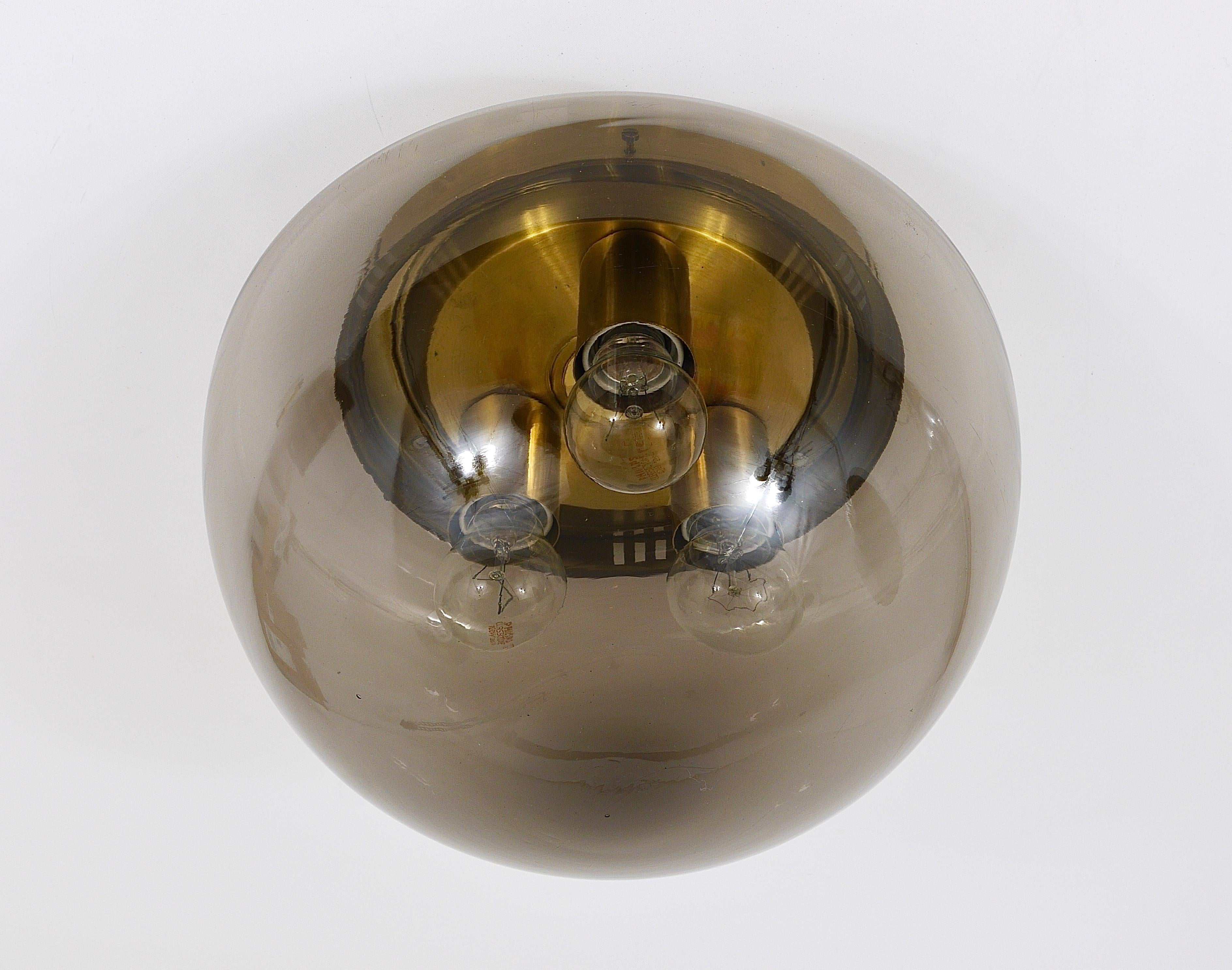 20th Century Midcentury Peill & Putzler Glass Globe Flushmount Ceiling Lamp, Germany, 1970s For Sale