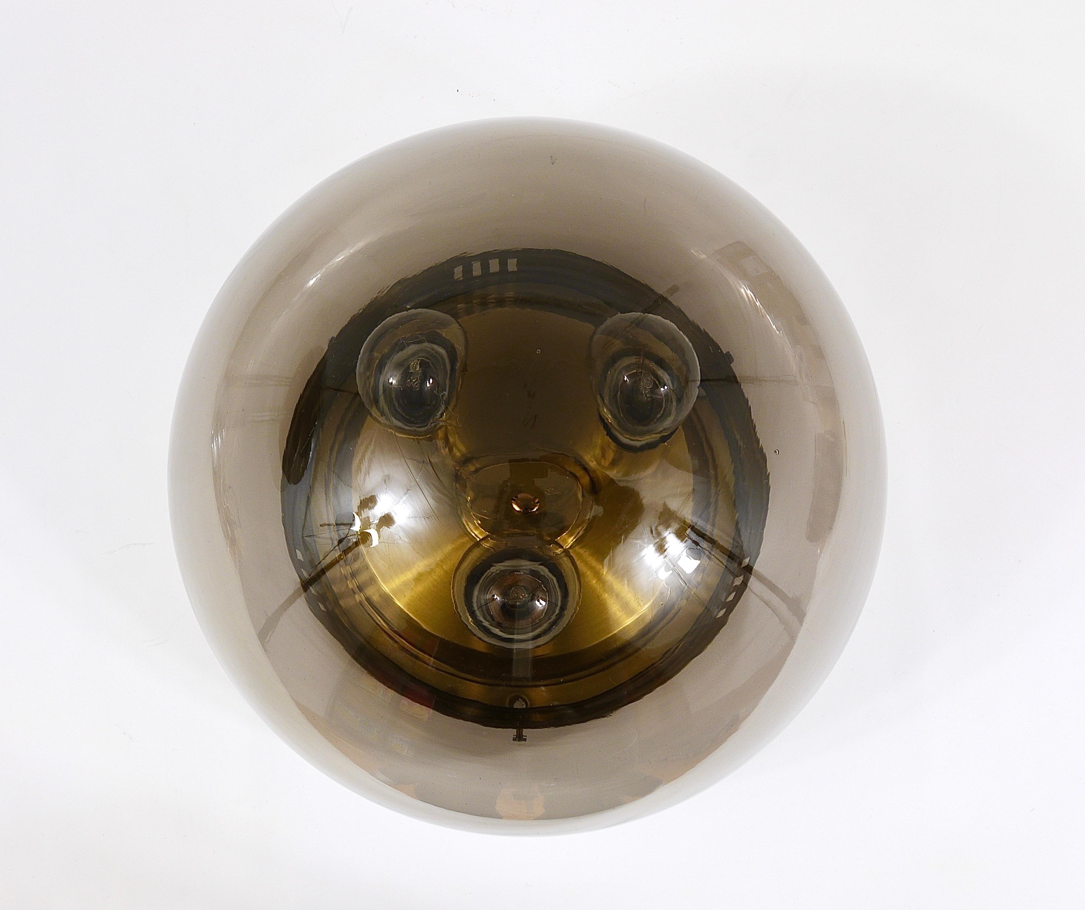 Metal Midcentury Peill & Putzler Glass Globe Flushmount Ceiling Lamp, Germany, 1970s For Sale
