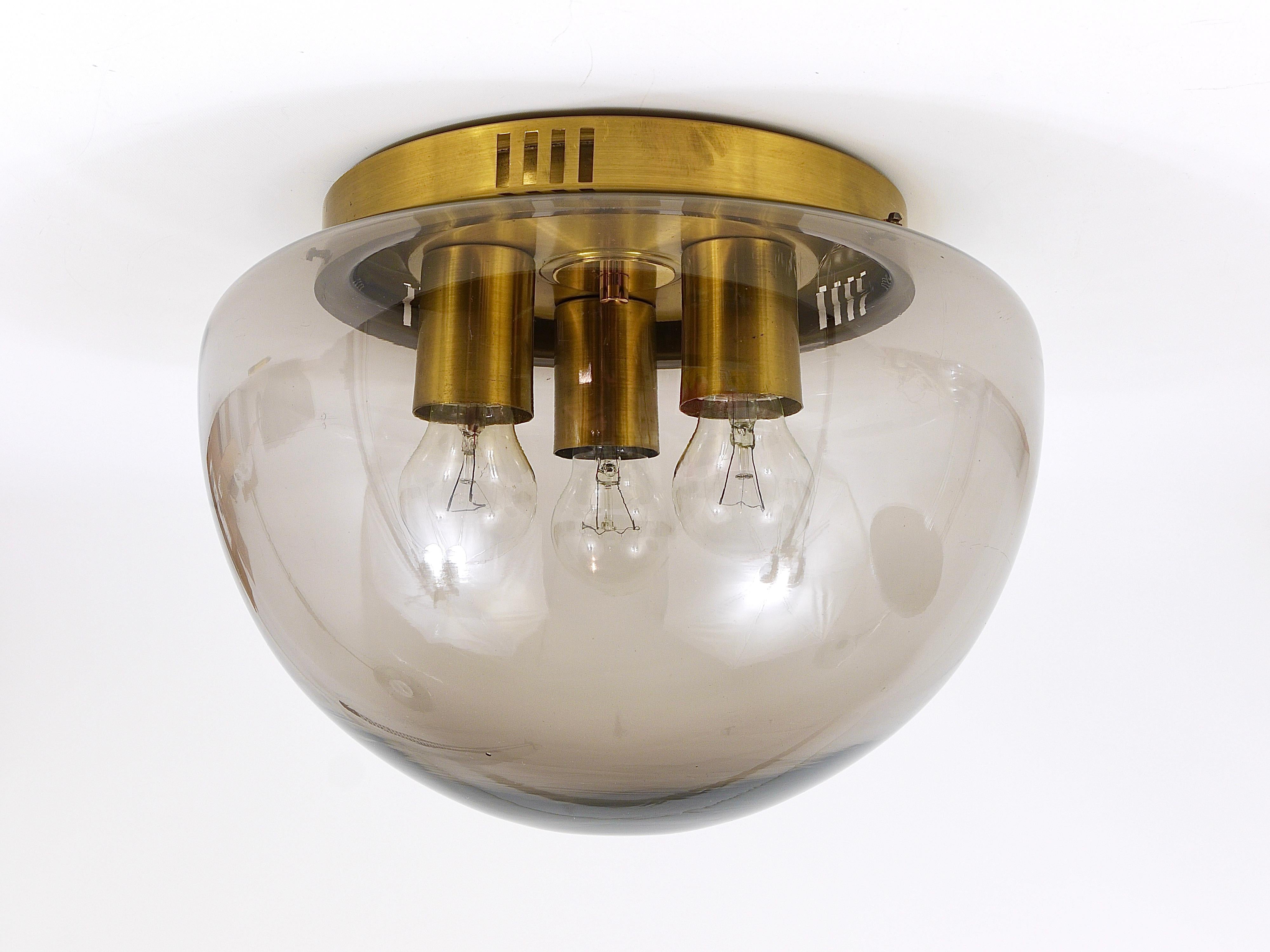Midcentury Peill & Putzler Glass Globe Flushmount Ceiling Lamp, Germany, 1970s For Sale 3