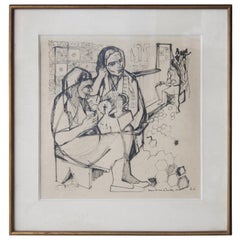 Midcentury Pen Drawing on Paper, France, 1950