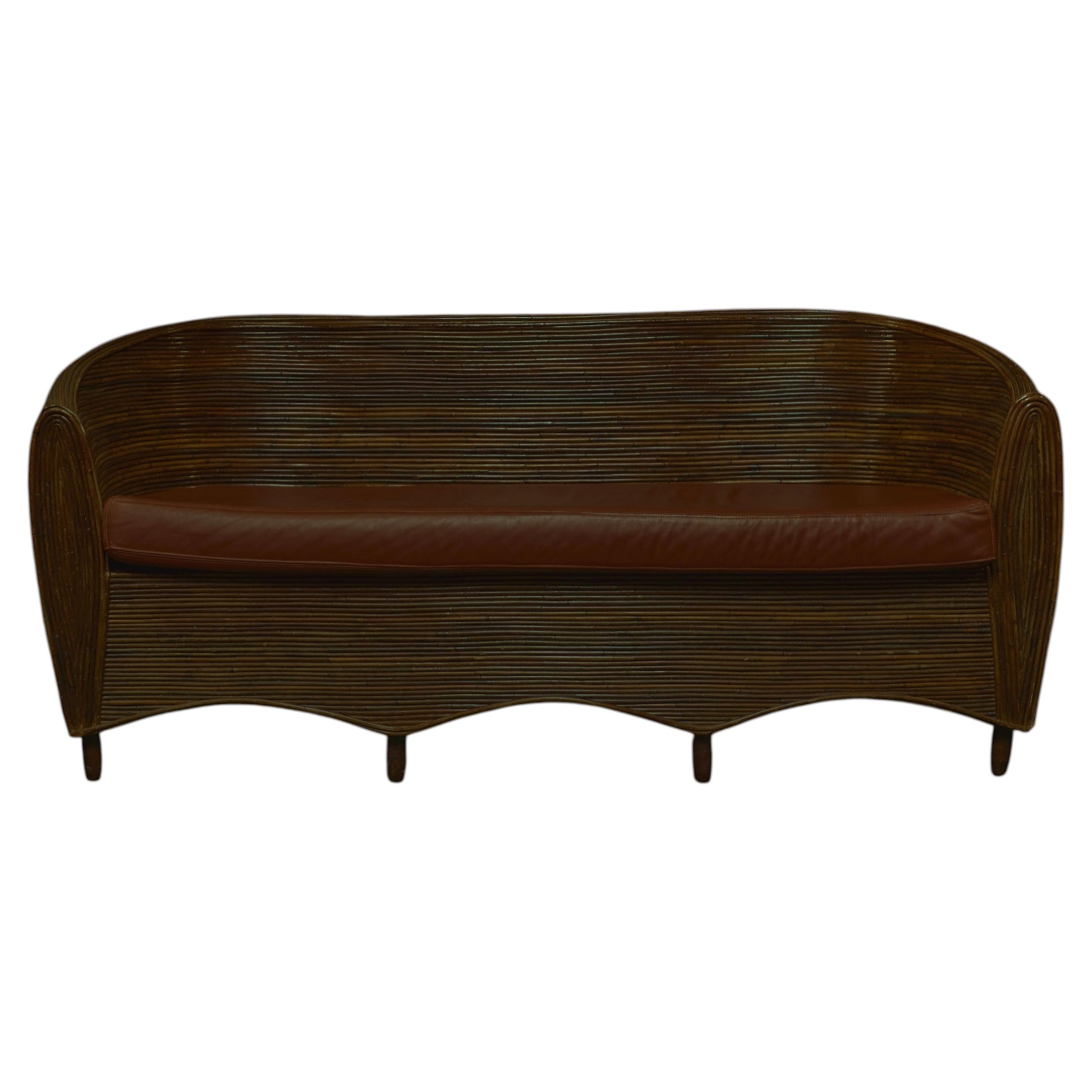Midcentury Pencil Rattan Sofa For Sale