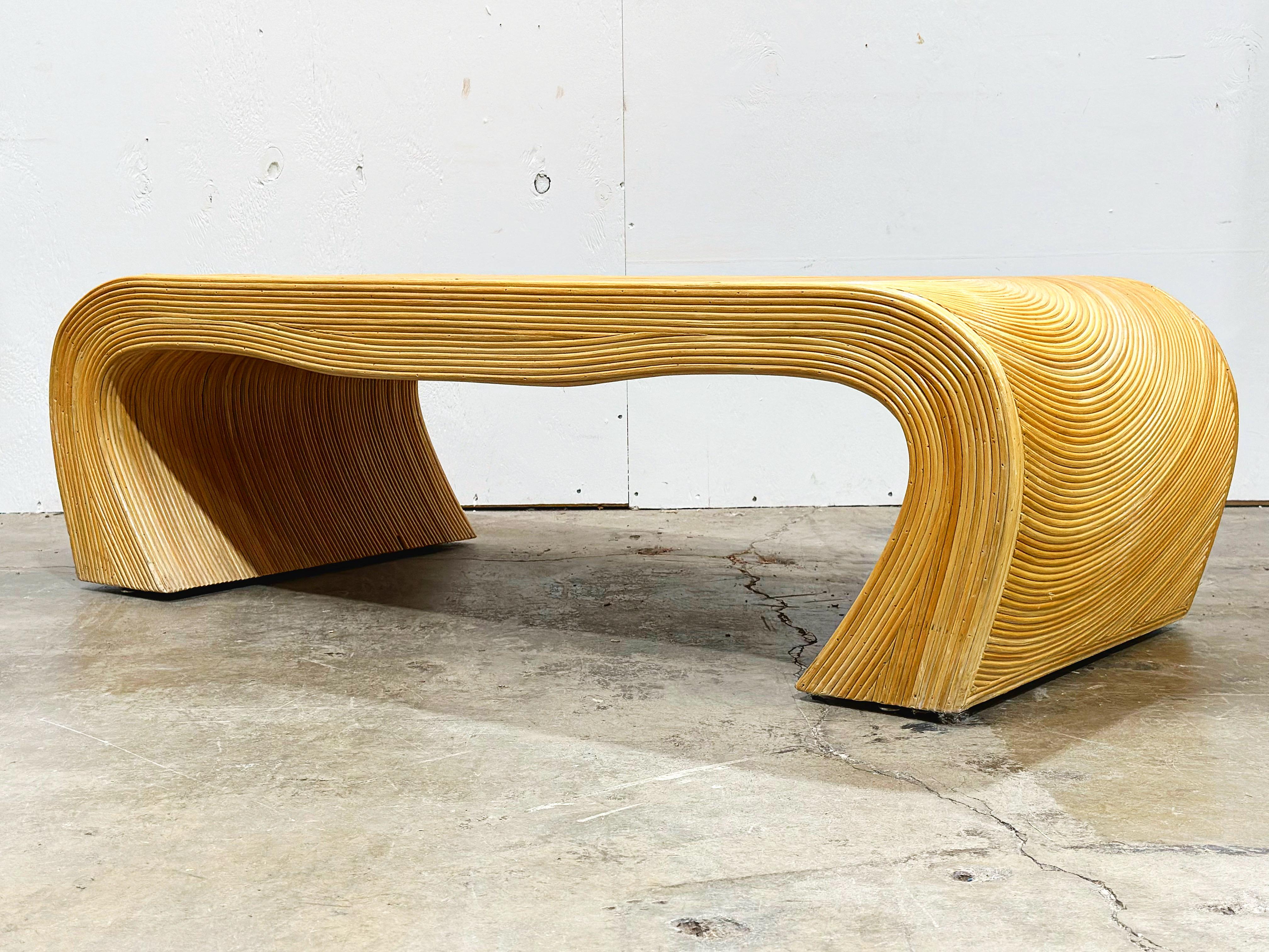 Midcentury Pencil Reed Coffee Table - Organic Modern - After Gabriella Crespi In Good Condition In Decatur, GA