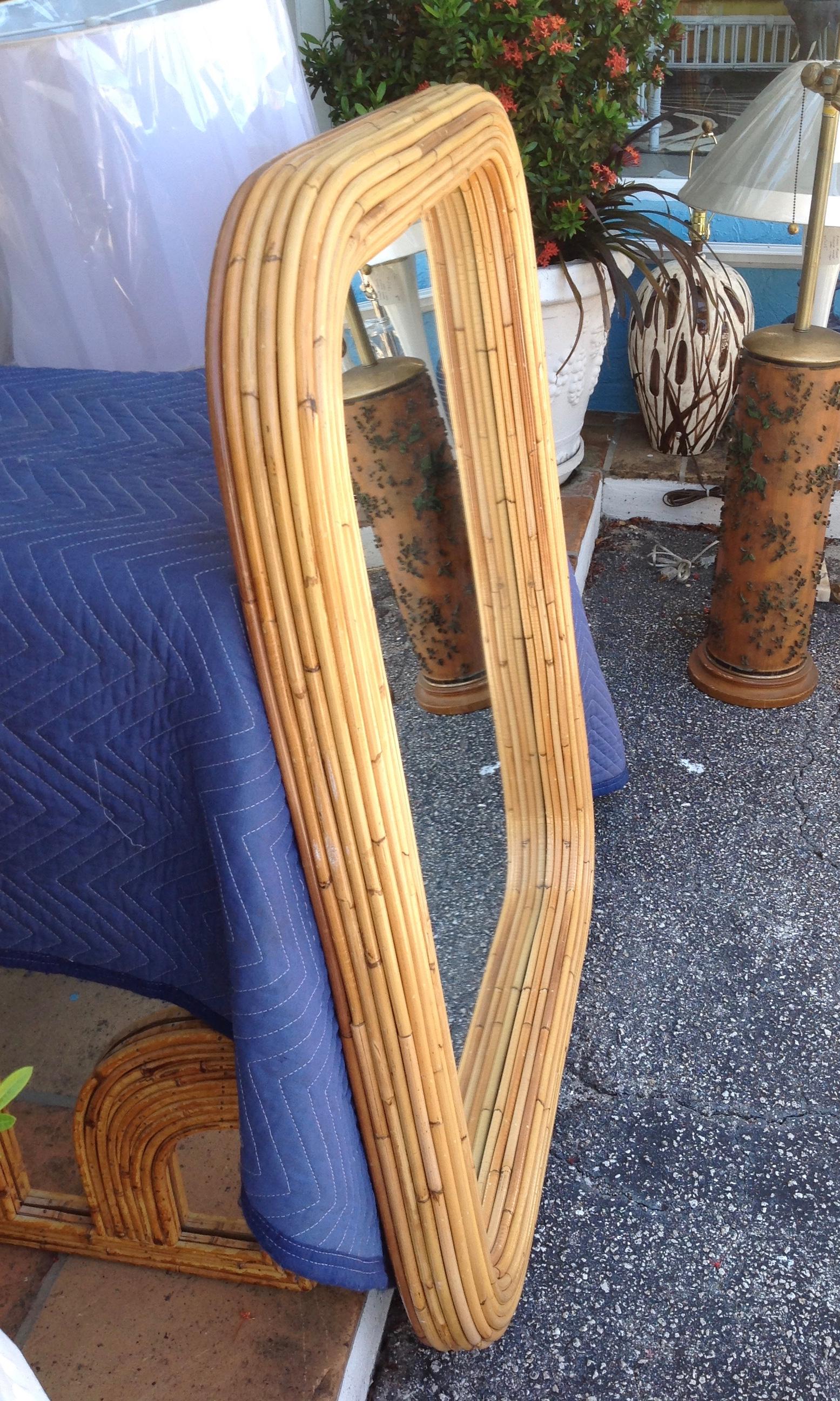 Midcentury Pencil Reed Mirror In Good Condition In West Palm Beach, FL